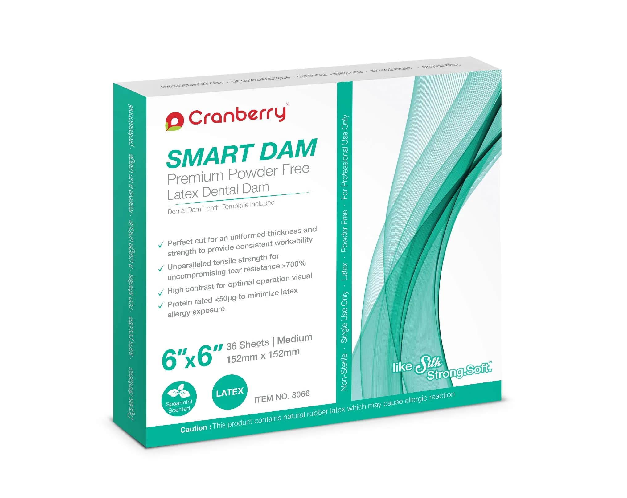 Cranberry USA CR8066 Smart Dam Latex Powder-Free Spearmint 6x6 Inch Green Pack of 36 | Professional Dental Isolation - main product image
