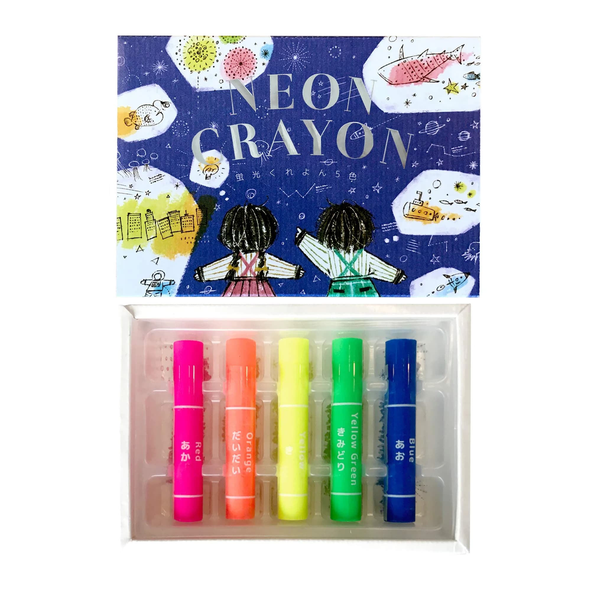 KOKUYO Highlighter Crayons 5 Colors (Red, Orange, Yellow, Yellow-Green, Blue) | Fluorescent Neon Art Supplies - main product image