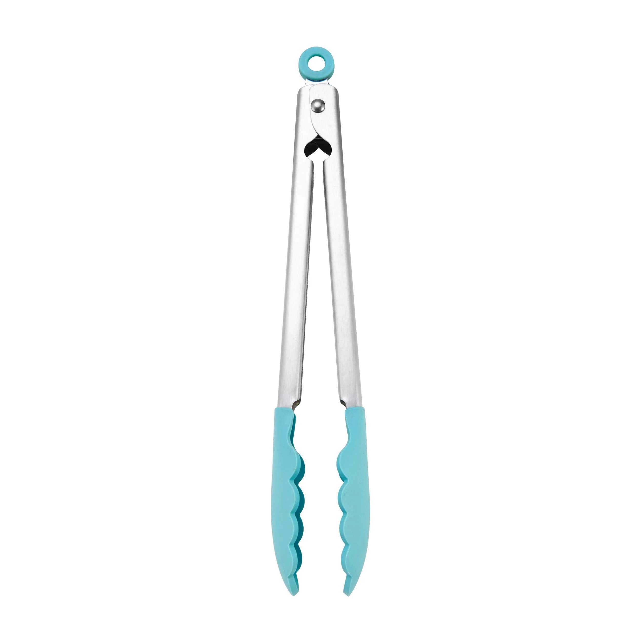 KitchenAid Silicone Tipped Stainless Steel Tongs, 12 Inch, Aqua Sky | Heat Resistant & Lockable