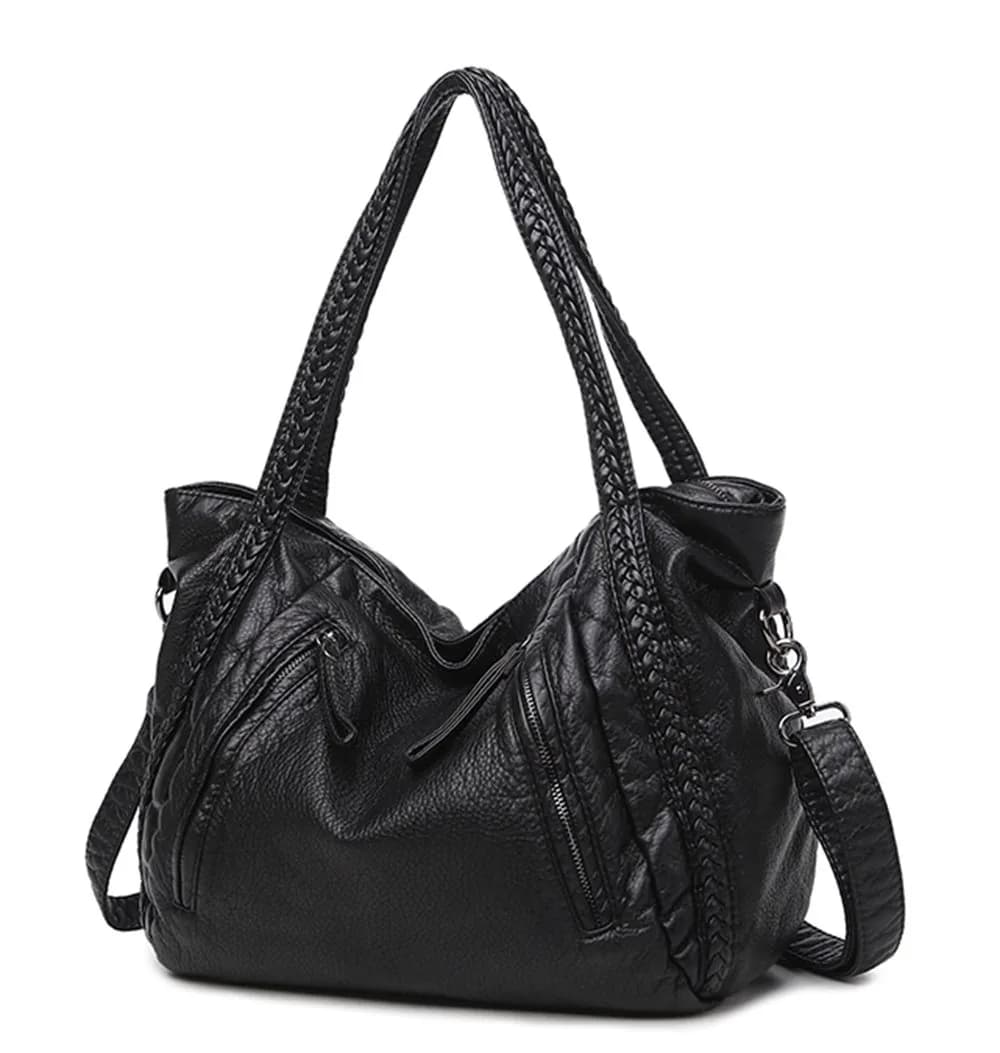 Mn&Sue Vegan Leather Hobo Bag for Women, Medium | Slouchy Shoulder Handbag with Braided Handle