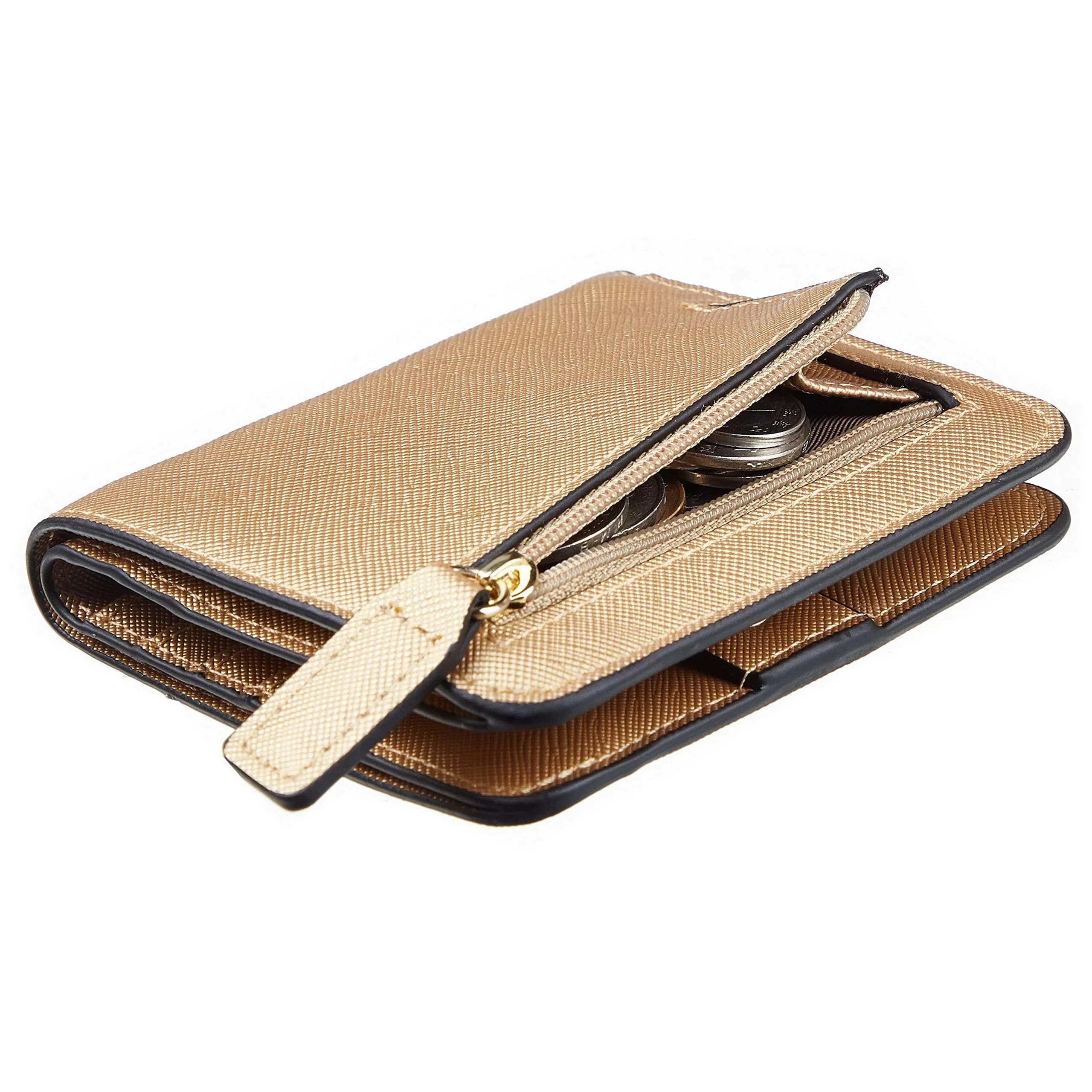 Toughergun Women's Slim Leather Wallet - CH Champagne Gold, RFID Protection, Compact Bifold Mini Purse