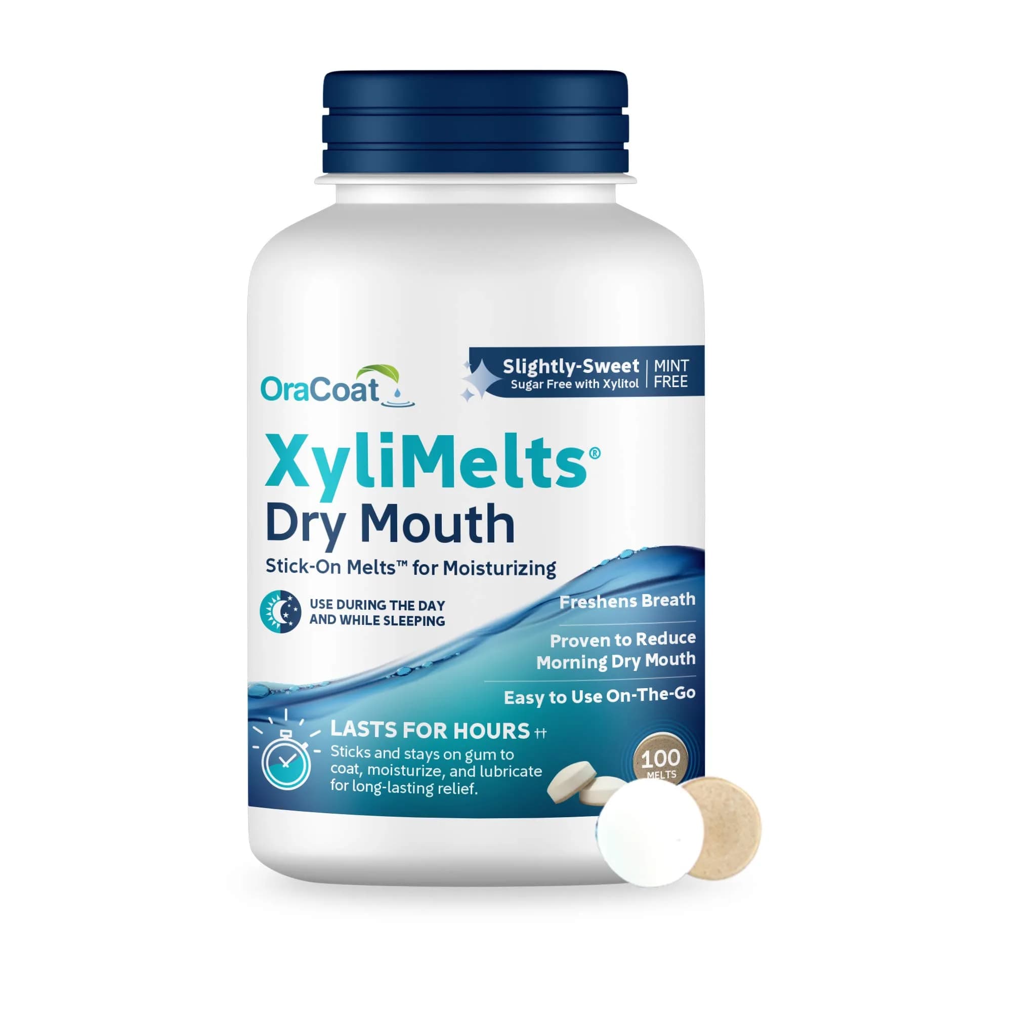 Oracoat XyliMelts Dry Mouth Adhering Discs 100 Count | Sugar-Free Xylitol for 8-Hour Relief - main product image