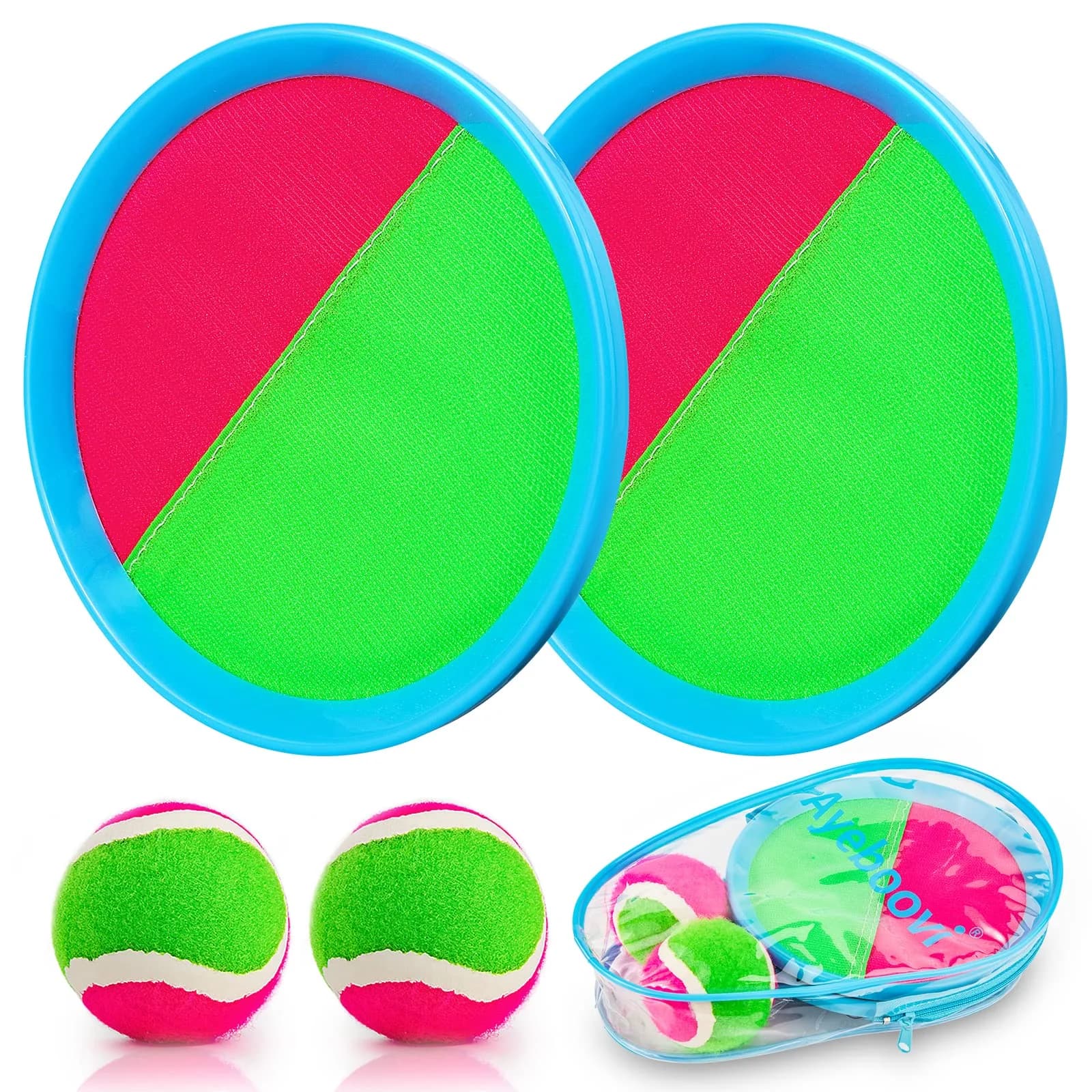 Ayeboovi Toss and Catch Ball Game Set with 2 Paddles & 2 Balls | Classic Outdoor Fun for Kids Ages 3-12 - main product image