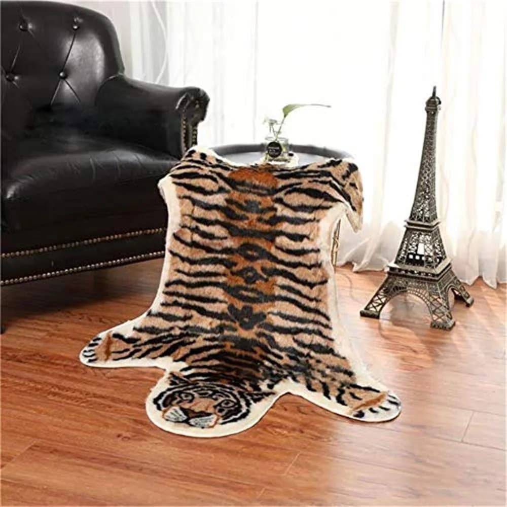 yingda1992 Tiger Printed Skin Area Rug 80x105cm (2.6 x 3.4 ft) | Soft Faux Fur Animal Print for Living Room - main product image