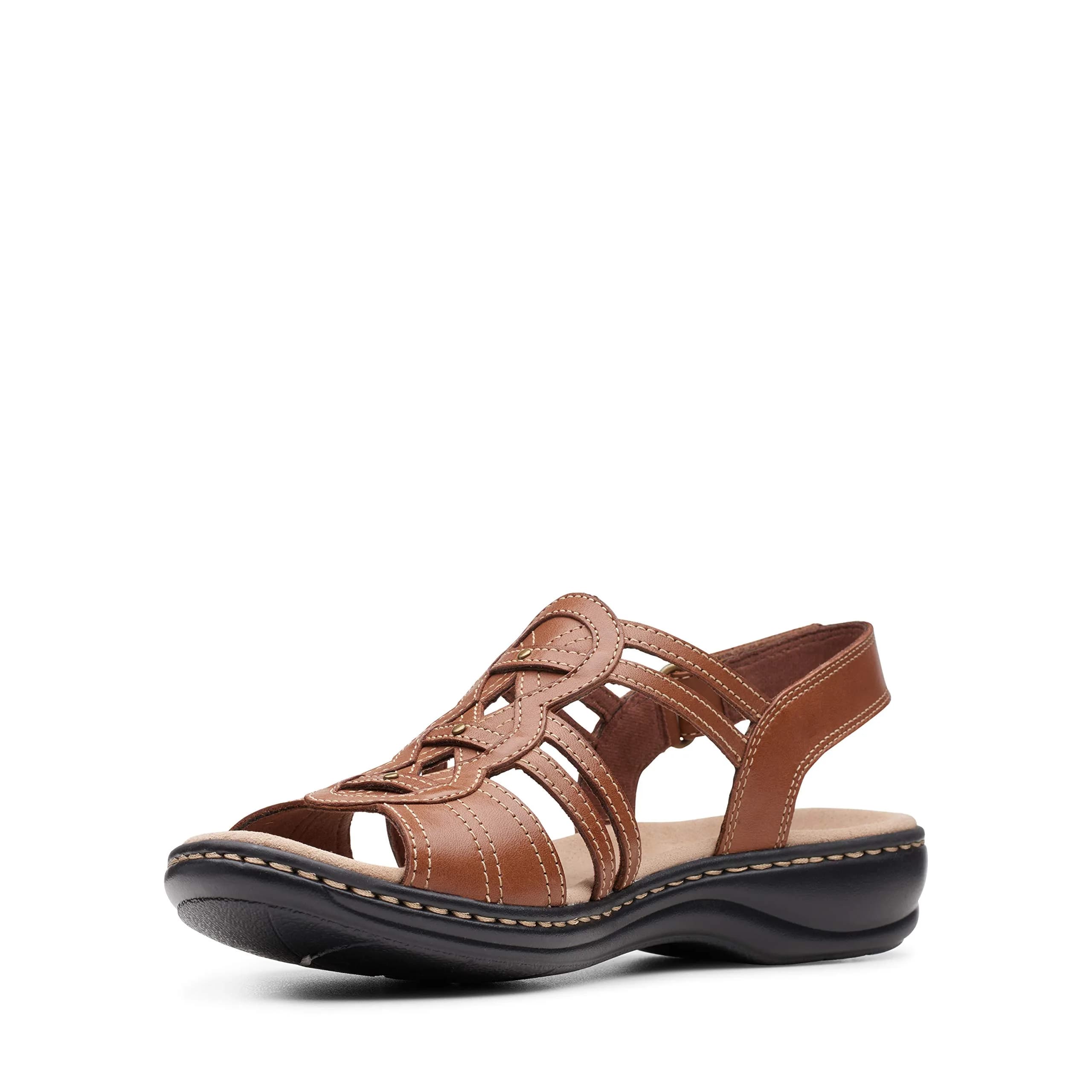 Clarks Leisa Janna Sandal Full Grain Leather 6.5 US | Cushioned Comfort with Impact Support - main product image