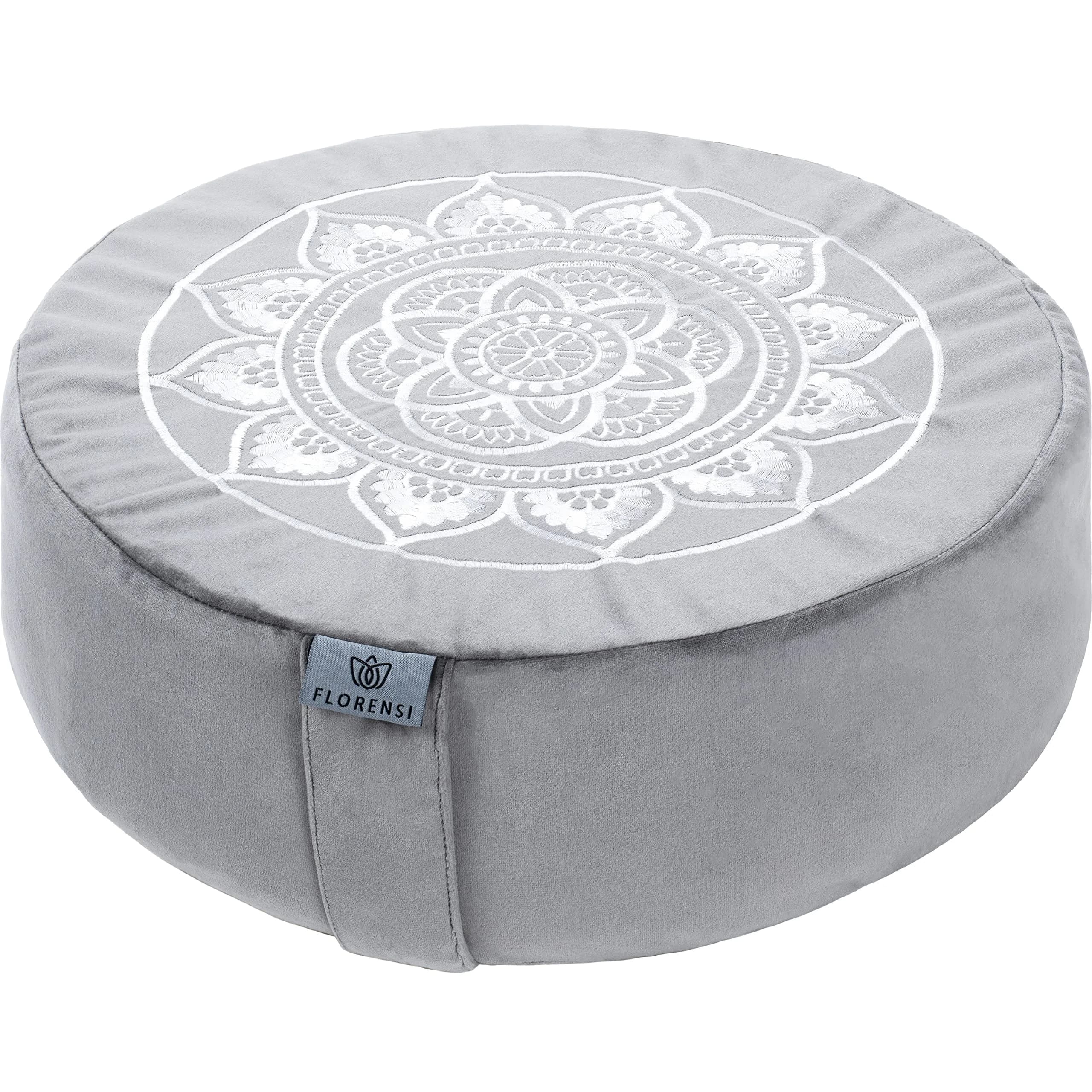 Florensi Meditation Cushion Grey Velvet Buckwheat Round Yoga Floor Seat | Supportive & Stylish (70-120 chars)