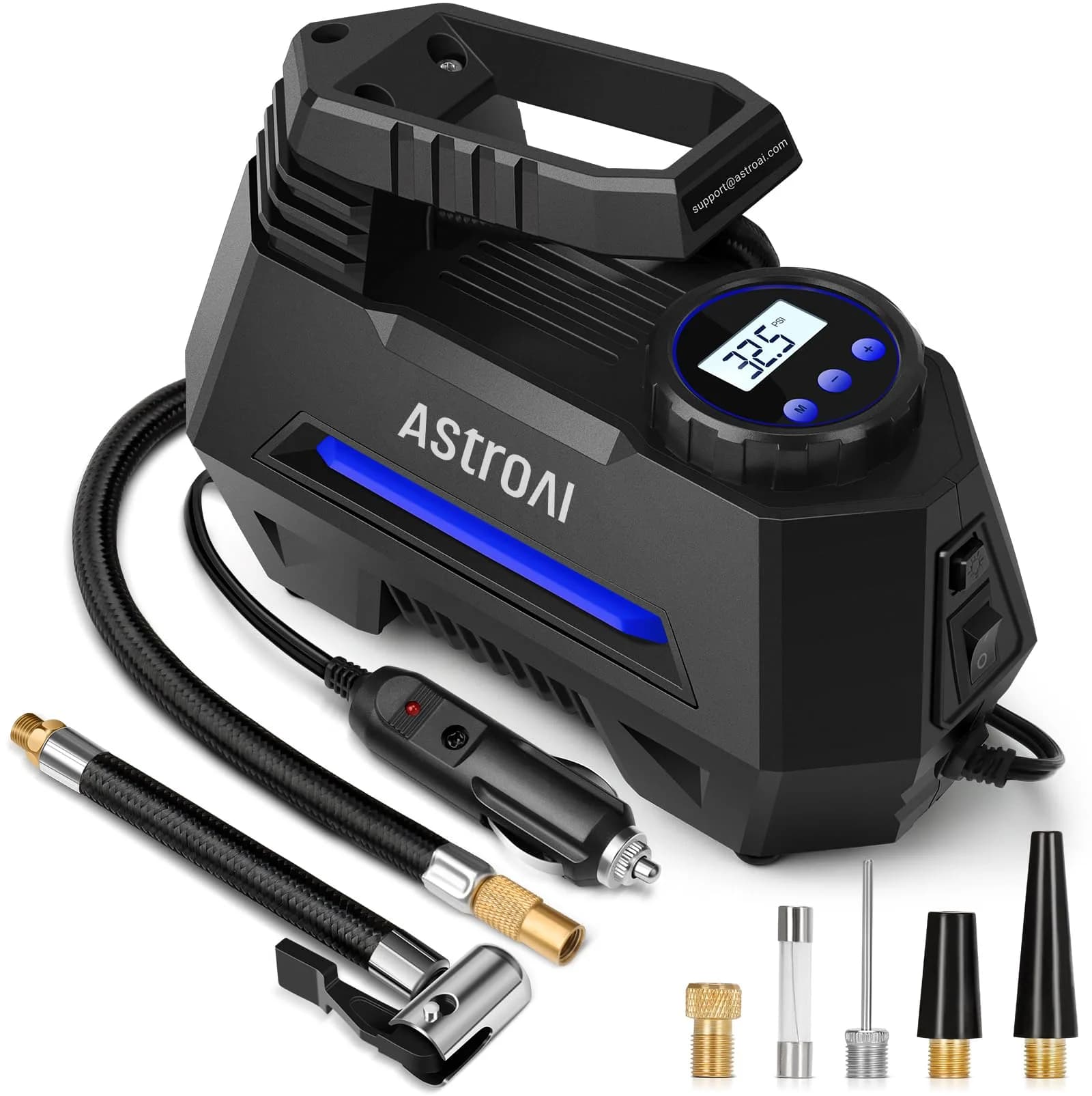 AstroAI AIRUN H1 Tire Inflator Portable Air Compressor 12V DC | Fast Inflation Electric Air Pump with Digital Gauge & LED Light