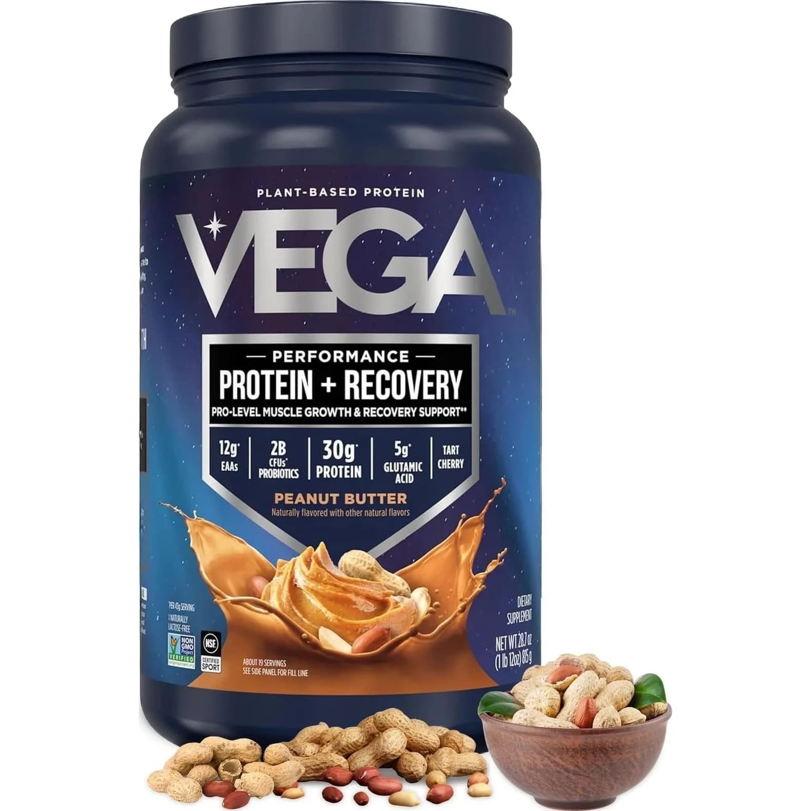 Vega Protein + Recovery Peanut Butter 816g (28.8 oz) | NSF Certified Plant-Based Protein for Muscle Recovery - main product image
