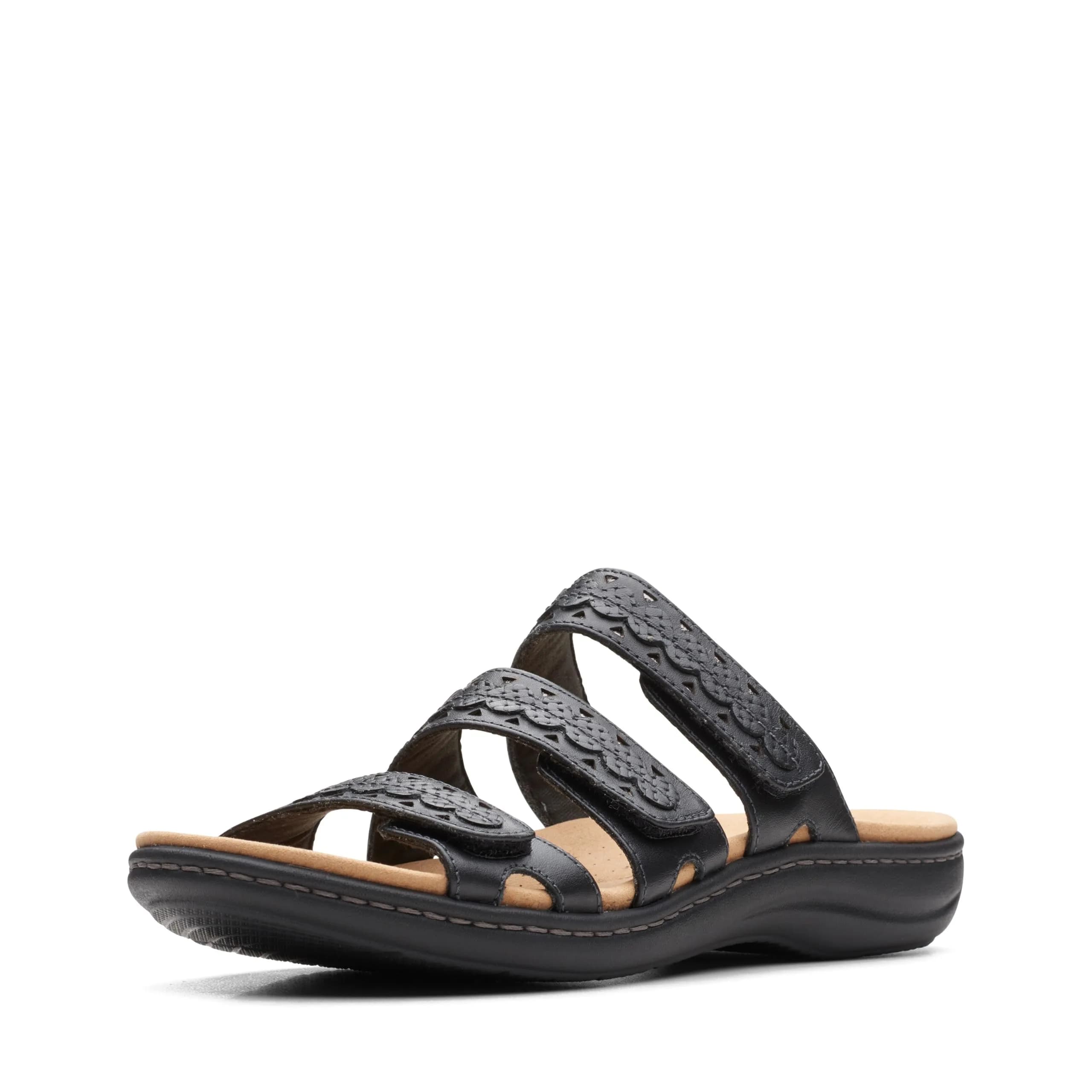 Clarks Women's Laurieann Cove Flat Sandals Black Leather 8.5 Narrow | 24/7 Comfort & Versatility