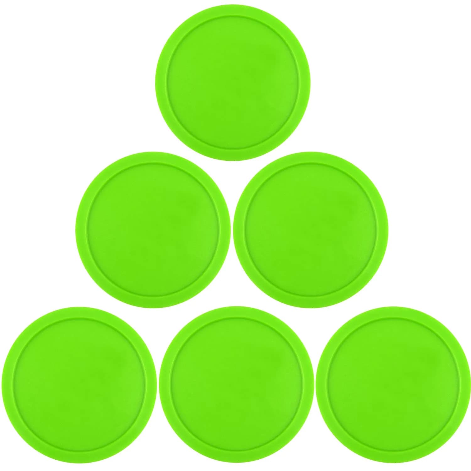 ONE250 Green Air Hockey Pucks (6 Pcs, 3.25 inch Diameter) | Durable ABS Replacement Accessories for Standard Game Tables