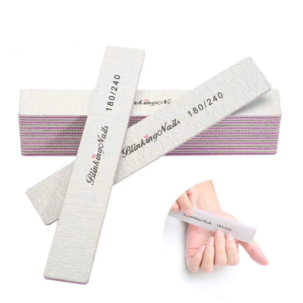 BlinkingNails 180/240 Grit Nail File Set (10 Count, 17.8cm) | Professional Double-Sided Emery Boards for Natural & Acrylic Nails
