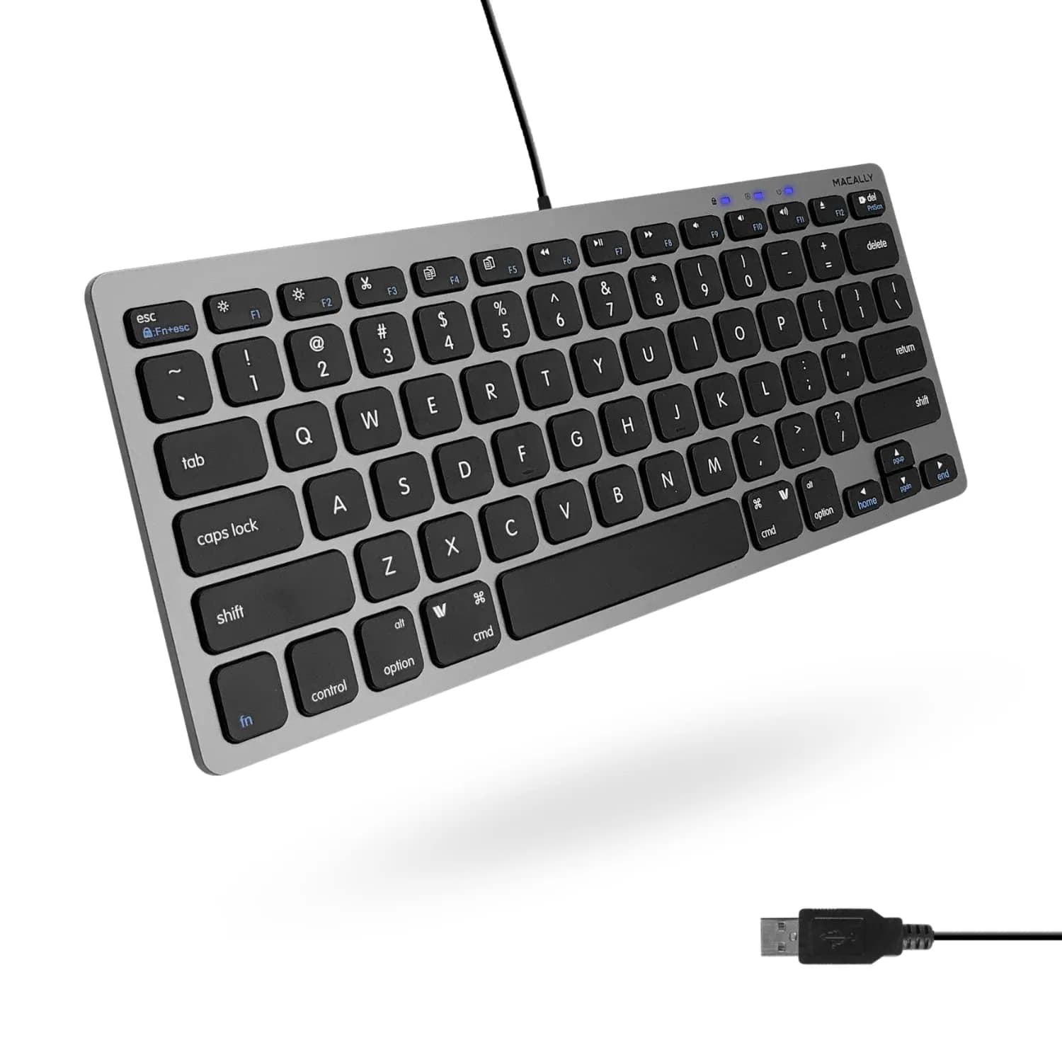 Macally SlimkeyCSG Wired USB Keyboard for Mac & Windows - 78 Scissor Keys, 13 Shortcut Keys, Compact Mini Design - Space Grey - main product image