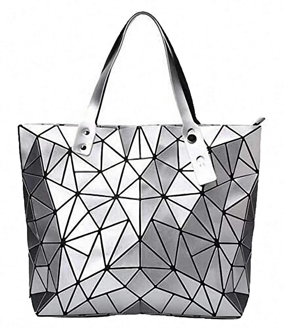Ulalaza Geometric Lattice Top-handle Handbag for Women 12" x 5" x 10" | Waterproof Faux Leather