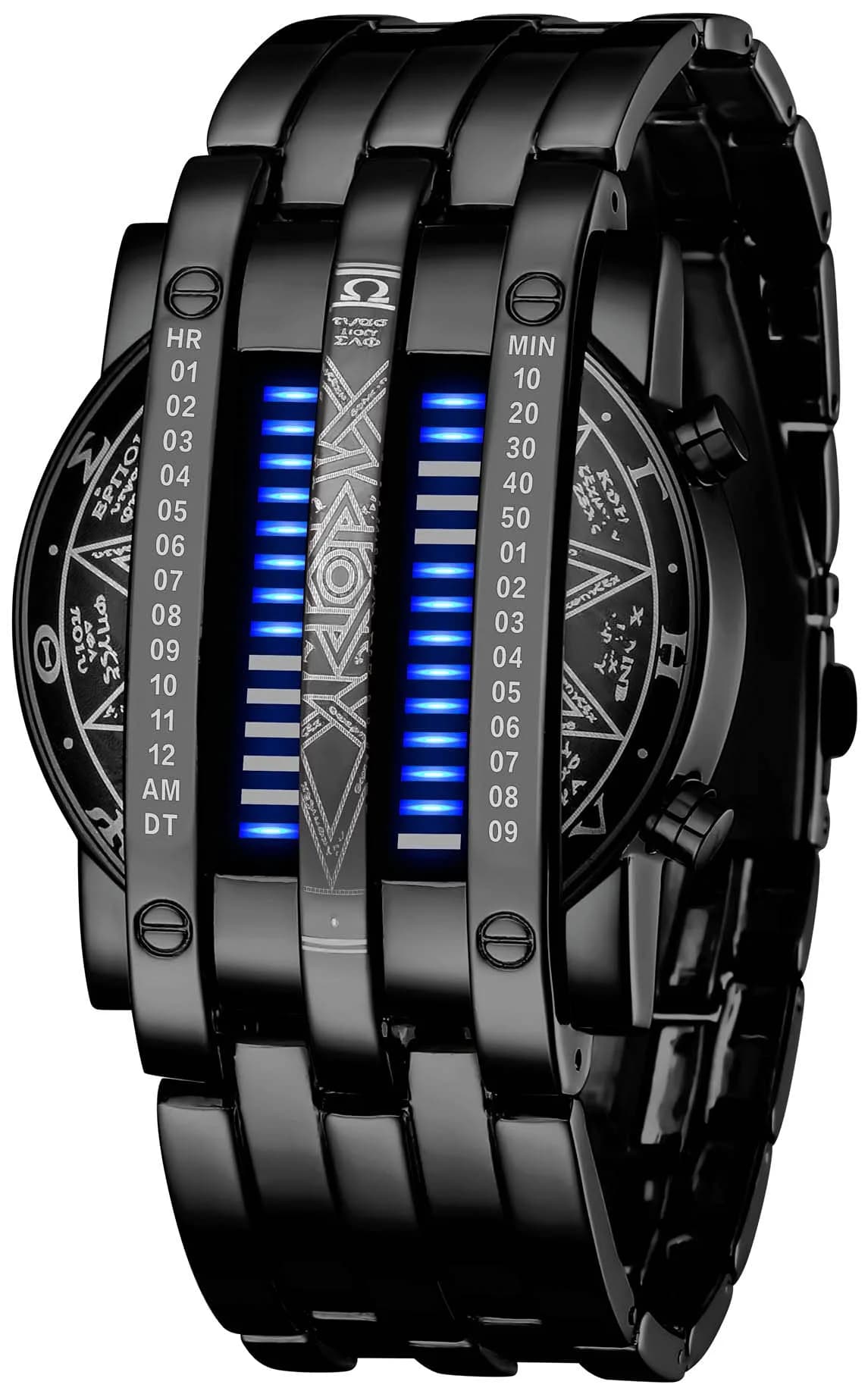 MASTOP Binary Matrix Blue LED Digital Stainless Steel Watch (Black Blue) | Unique Cyberpunk Style for Men - main product image