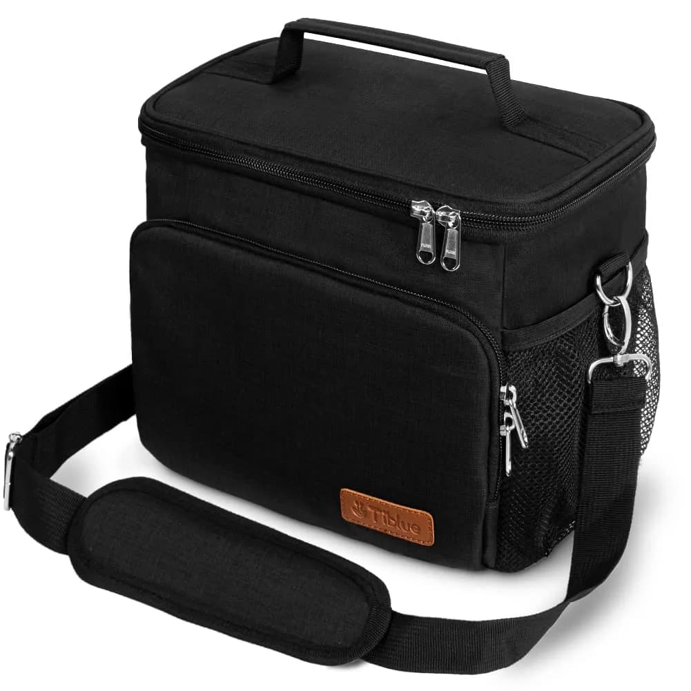Tiblue Insulated Lunch Bag for Women/Men | Leakproof, Reusable, Thermal, Adjustable Strap (Medium,Black)