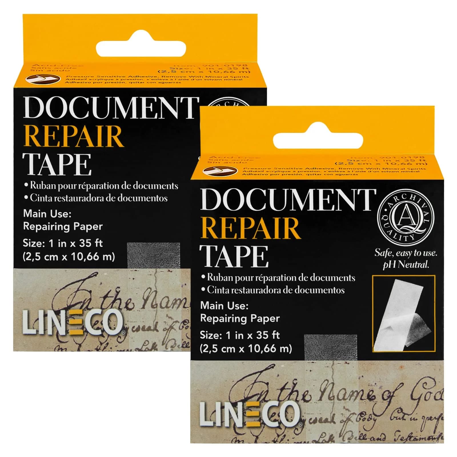 Lineco Archival Document Repair Tape 1 Inch x 35 Feet Pack of 2 | Acid-Free, pH Neutral Adhesive - main product image