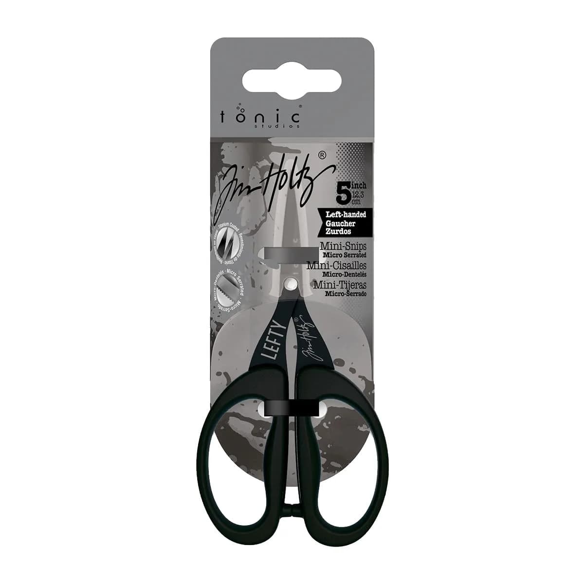 Tonic Studios Tim Holtz Left Handed Scissors 5 Inch Mini Snips with Micro Serrated Blade | Precision Crafting Tool - main product image
