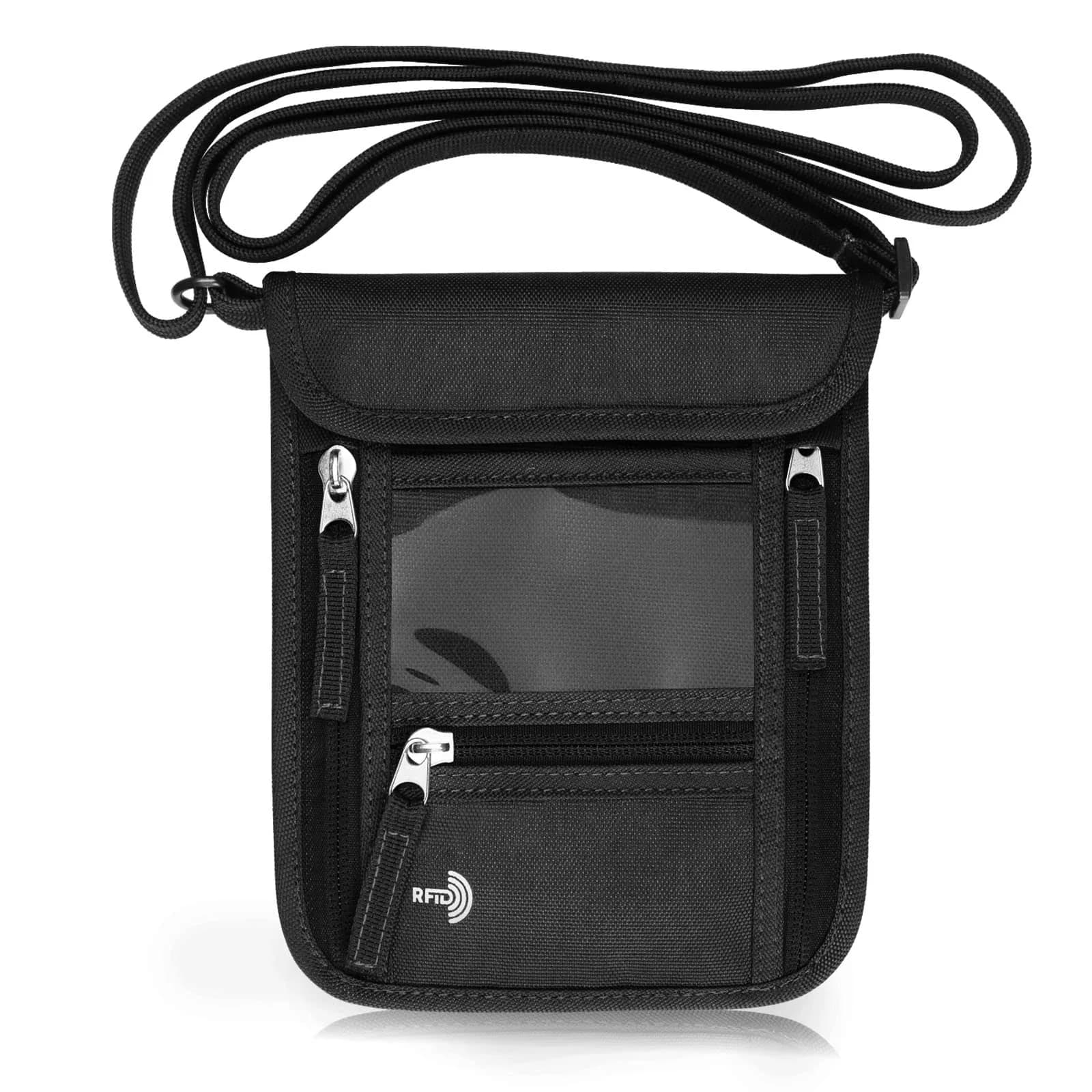 WALNEW RFID Blocking Neck Pouch Passport Holder 19cm (7.5in) | Secure Travel Wallet with Lanyard for Men & Women - main product image