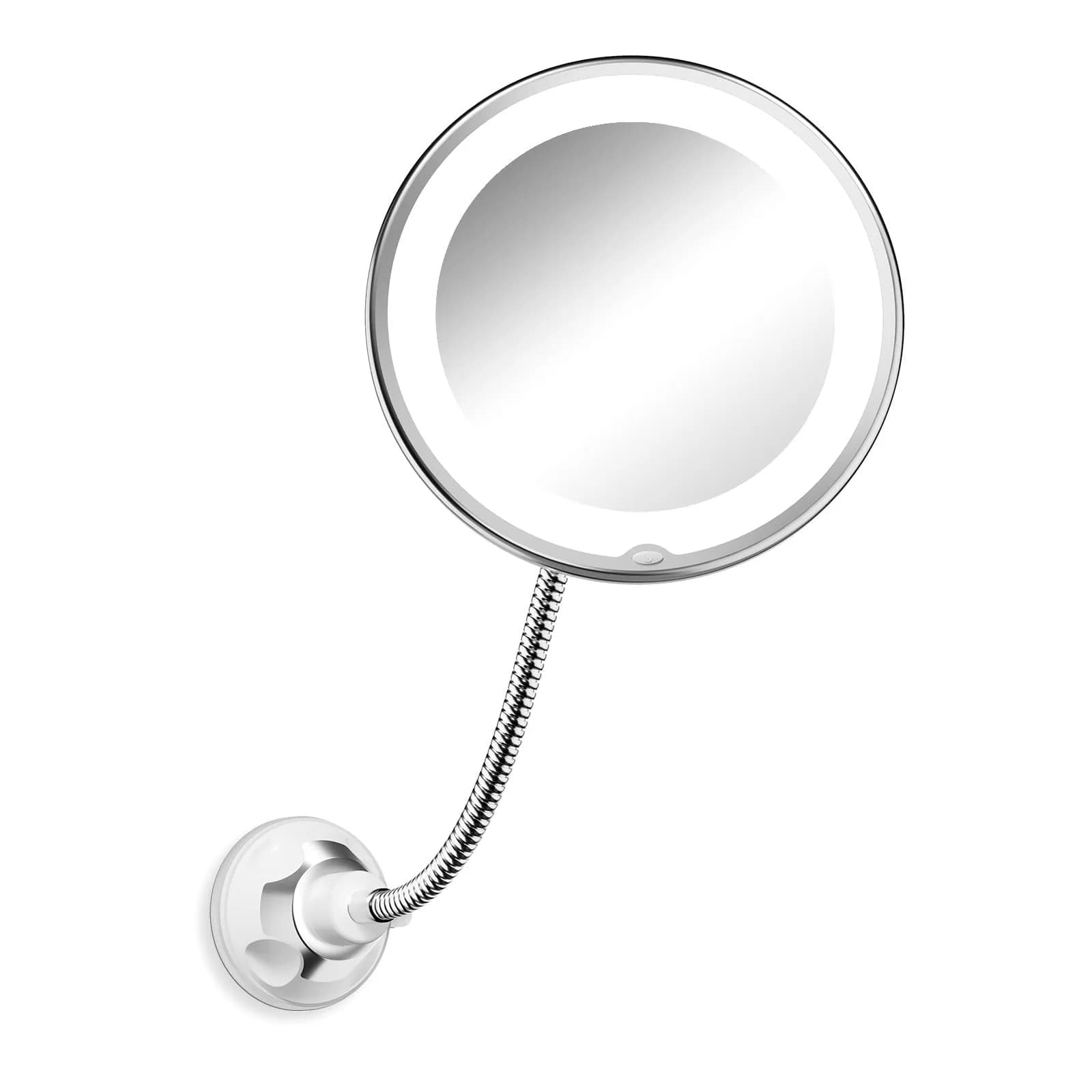 Brightown 10x Magnifying Makeup Mirror with Light & Flexible Gooseneck, 7.5 inch Round Mirror | Battery Operated Suction Mount - main product image