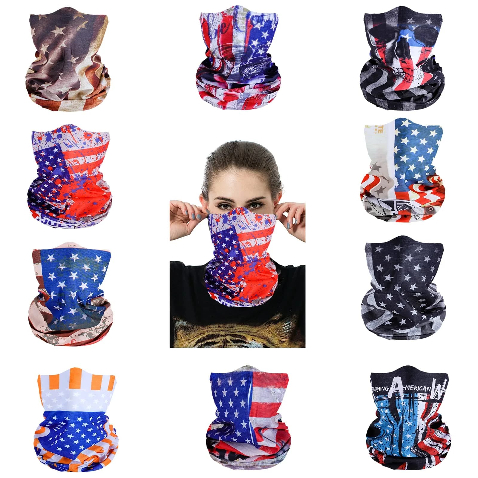 Cutewing American Flag Neck Gaiter Masks (10-Pack) | Breathable Polyester Microfiber for Sports & Outdoors - main product image