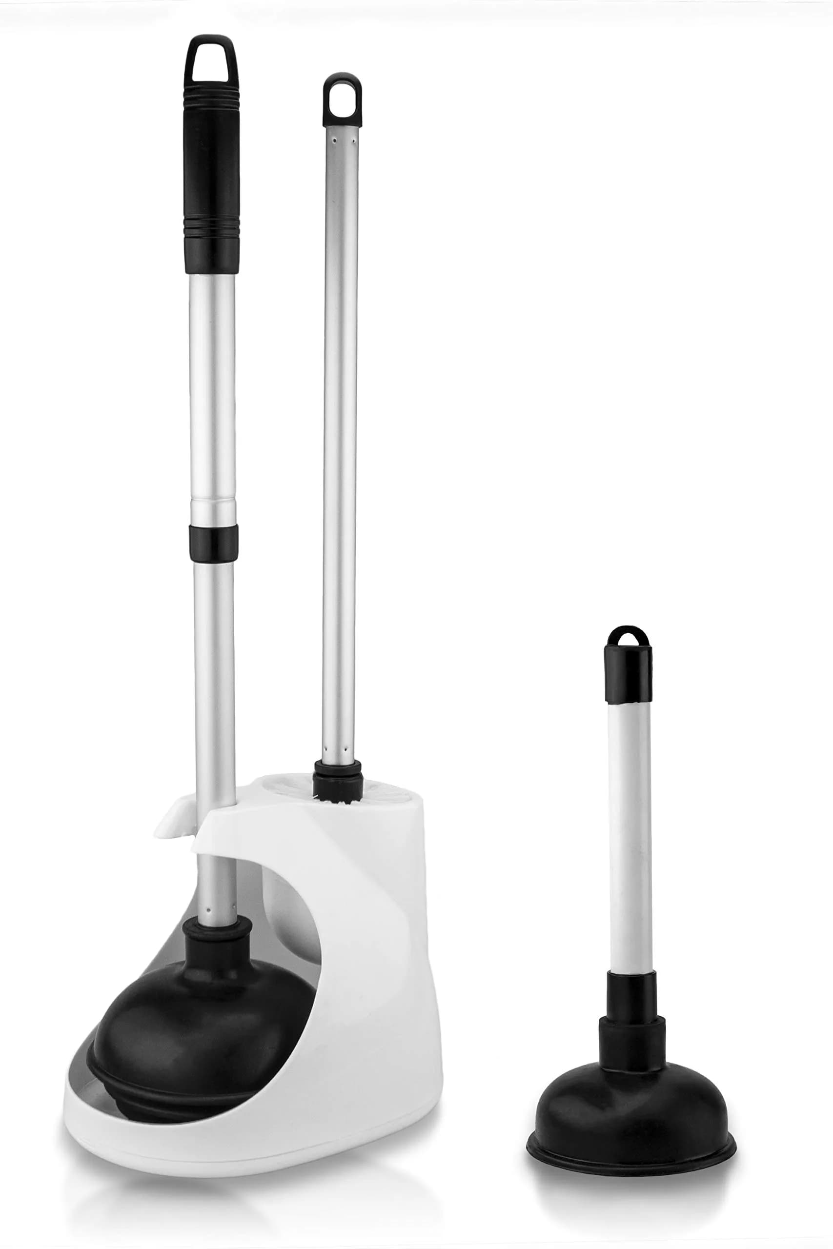 NEIKO Toilet Plunger Set | 2 Piece | Compact All-Angle Design | Telescopic Aluminum Handle