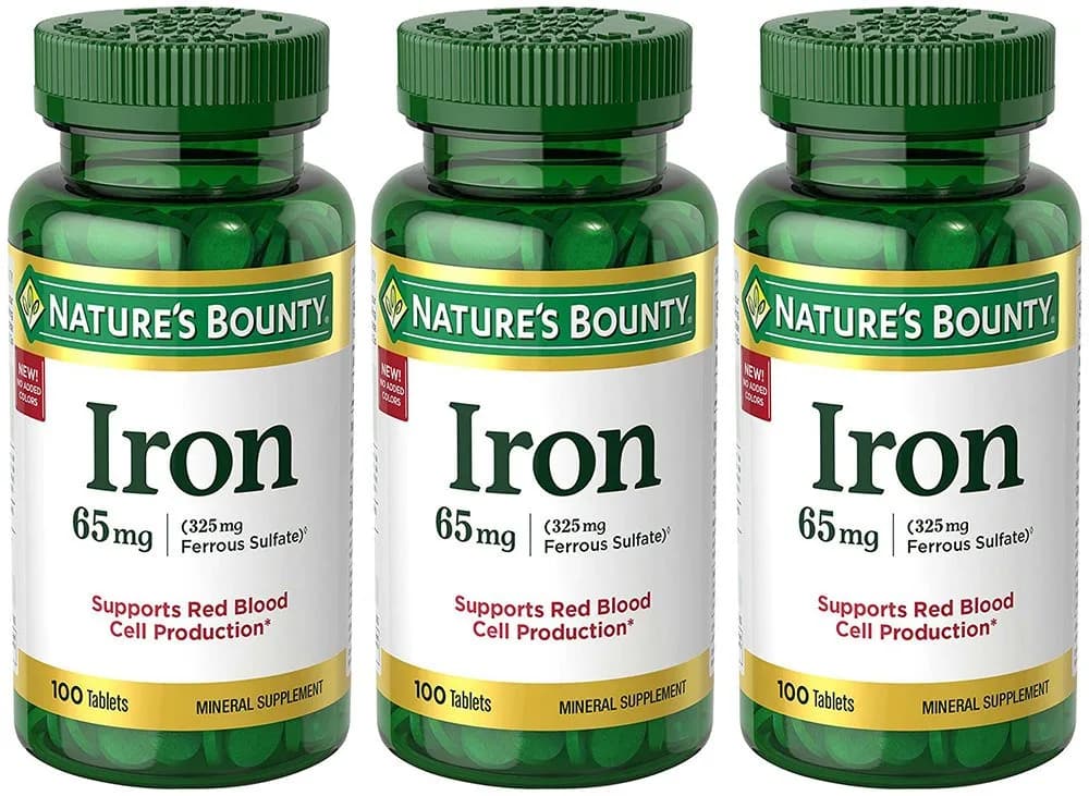 Nature's Bounty Iron 65 mg, 300 Tablets (100 Count Each) | Supports Red Blood Cell Production - main product image