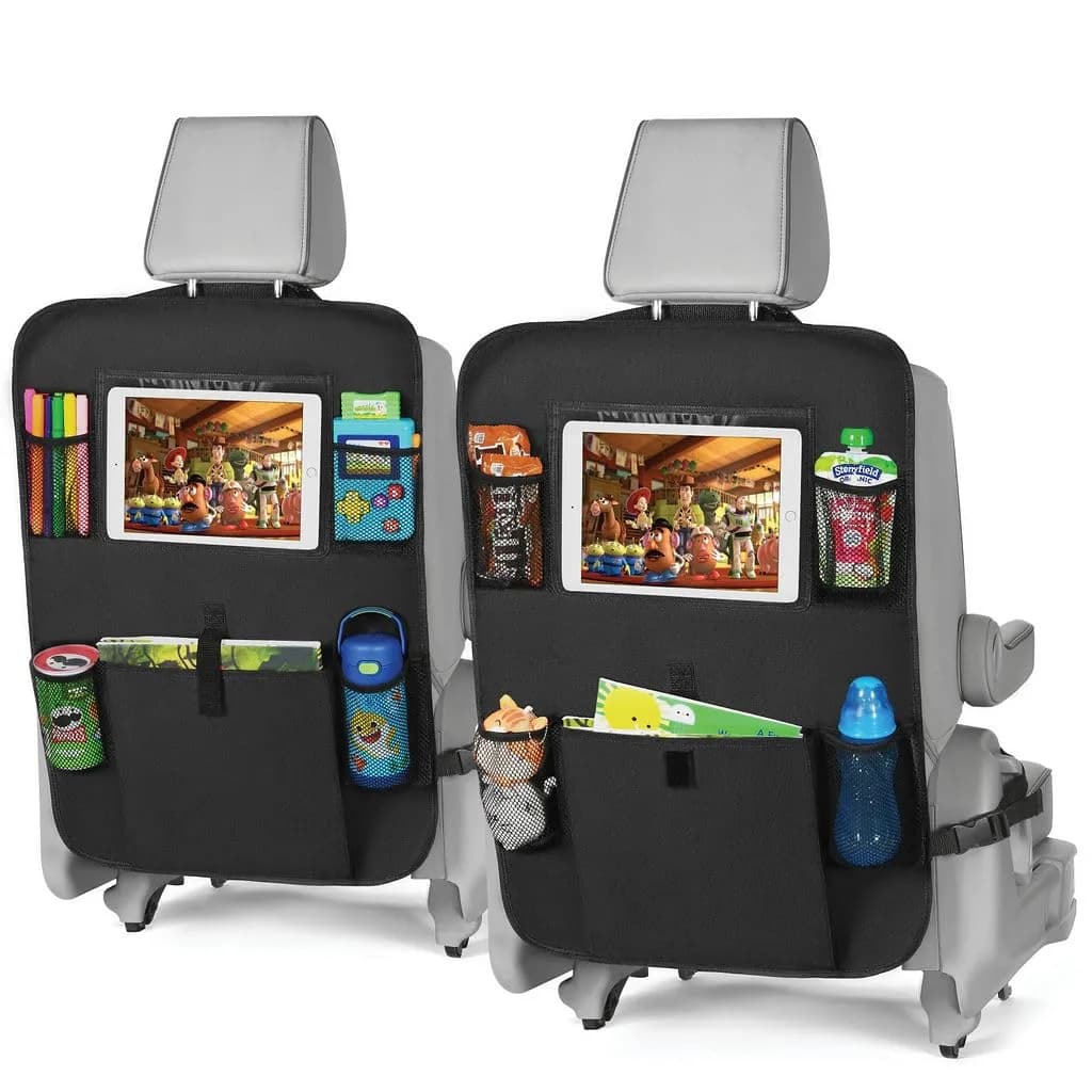 lebogner Back Seat Cover for Kids + 6 Pocket Storage Organizer, 2 Pack X-Large Waterproof Kick Mats Backseat Protector with iPad Tablet Holder, Car Seat Back Protectors for Vehicles to Protect from Dirt & Mud | Universal Fit Vinyl