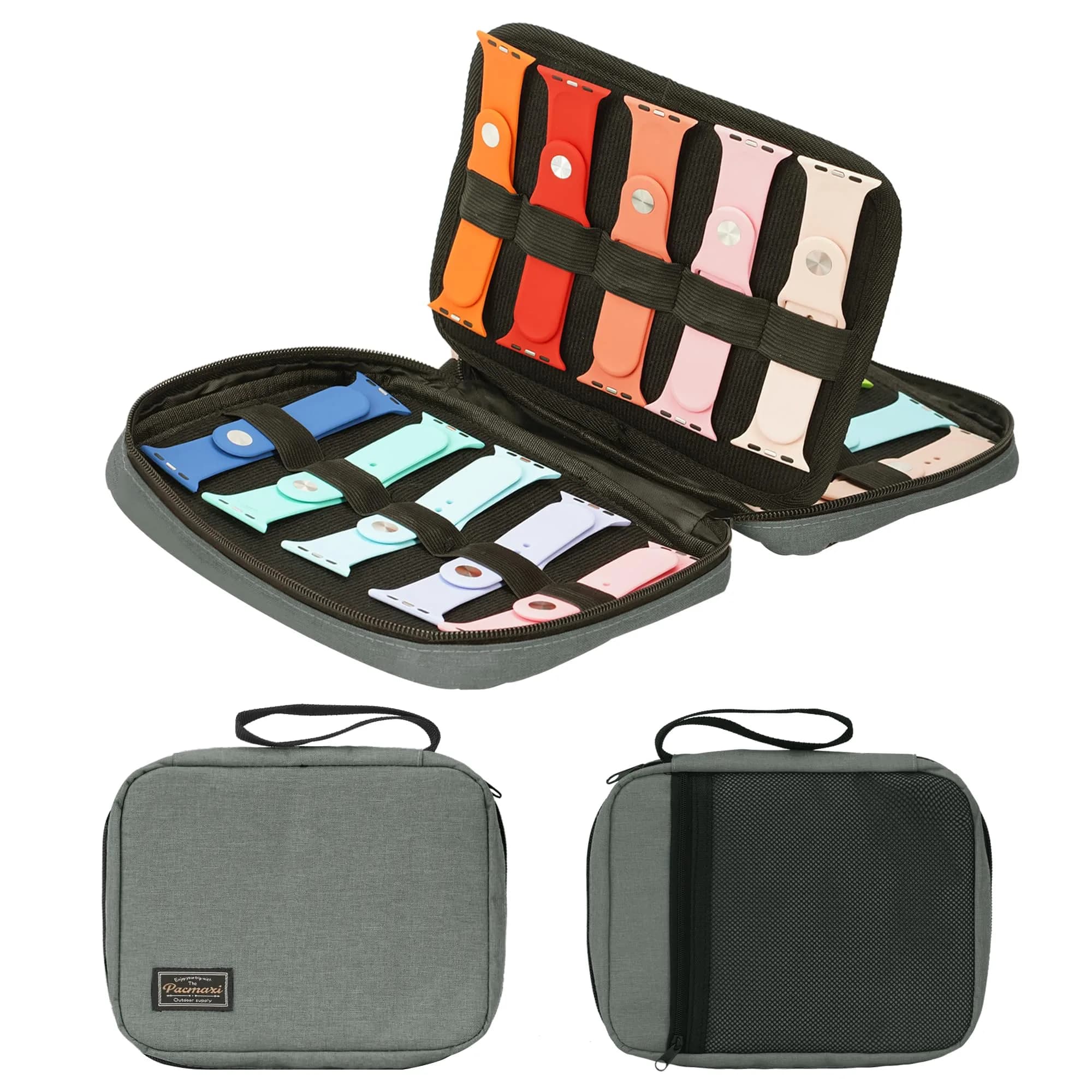 PACMAXI 20 Watch Bands Storage Carrying Case | Expandable Organizer for Most Watch Straps (Dark Grey) - main product image