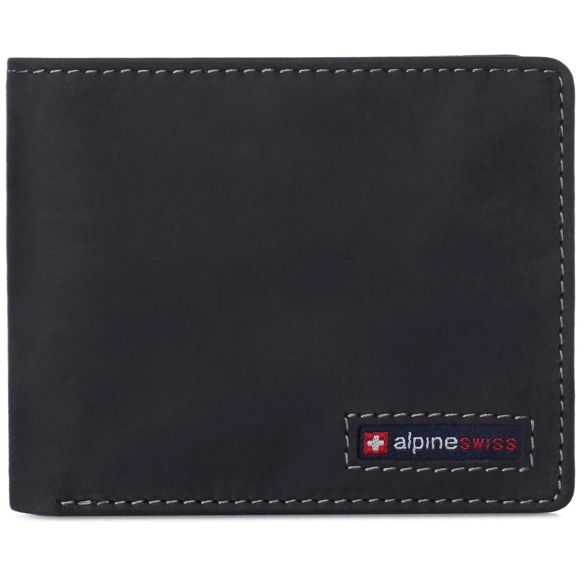 Alpine Swiss Mens Wallet for Men | RFID Protected Leather Bifold | Nubuck Black | 14 Pockets