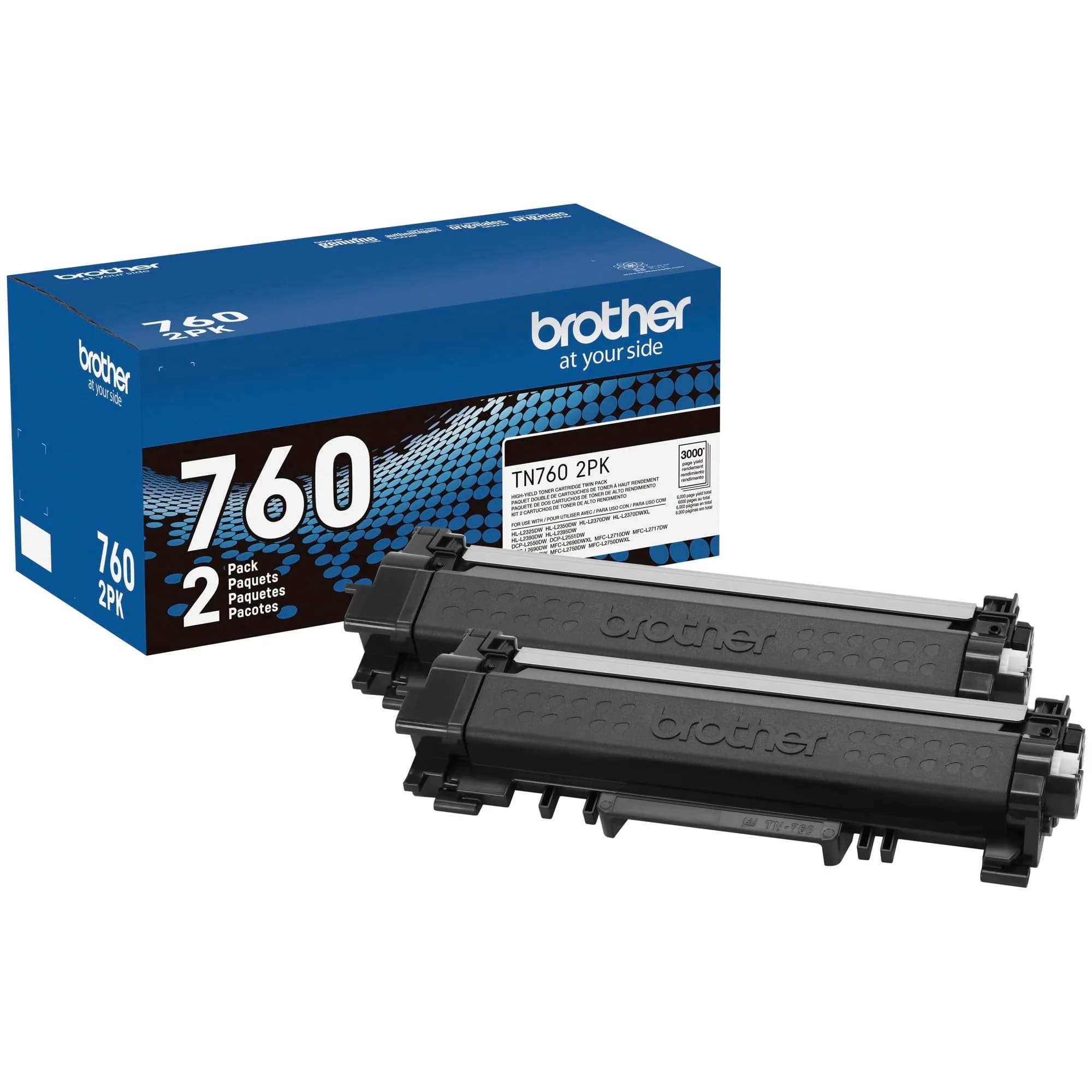 Brother Genuine High-Yield Black Toner Cartridge Twin Pack TN7602PK | 6000 Pages - main product image