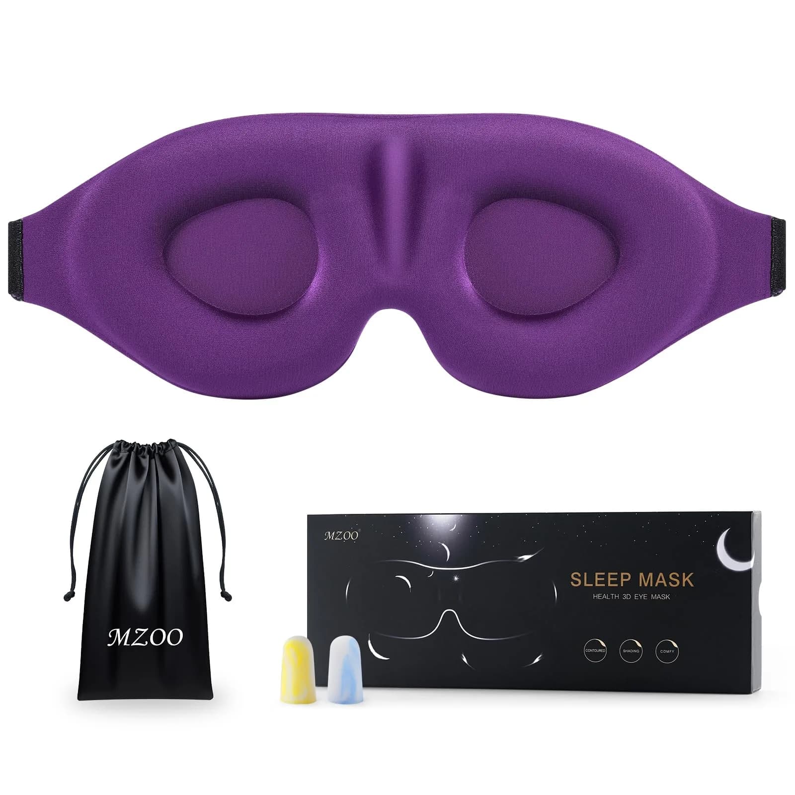 MZOO Luxury Sleep Eye Mask for Side Sleepers, Zero Eye Pressure 3D Blackout Blindfold, Soft Eye Shade Cover for Travel, Purple - main product image