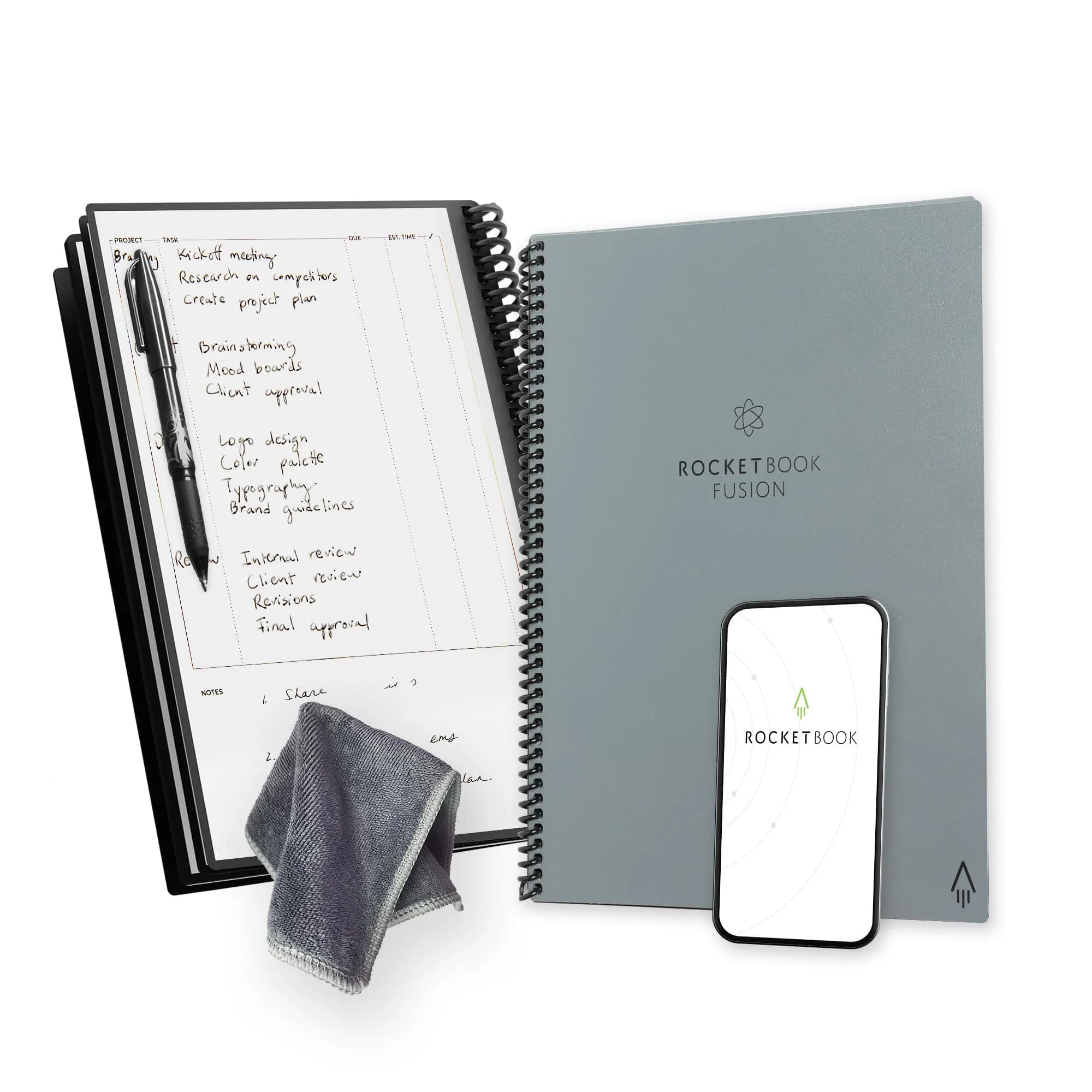 Rocketbook Fusion Reusable Undated Productivity Planner, Letter Size 21.6 x 27.9 cm (8.5 x 11 inches), Gray | 7-Section Template Hybrid Notebook - main product image