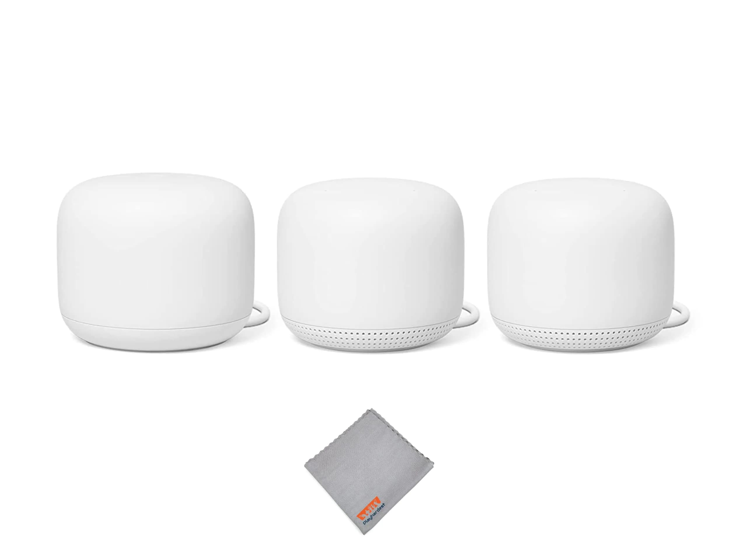 Google Nest Wifi Router and 2 Points - WiFi Extender with Smart Speaker - Works with Google WiFi (3 Pack, Snow) - main product image