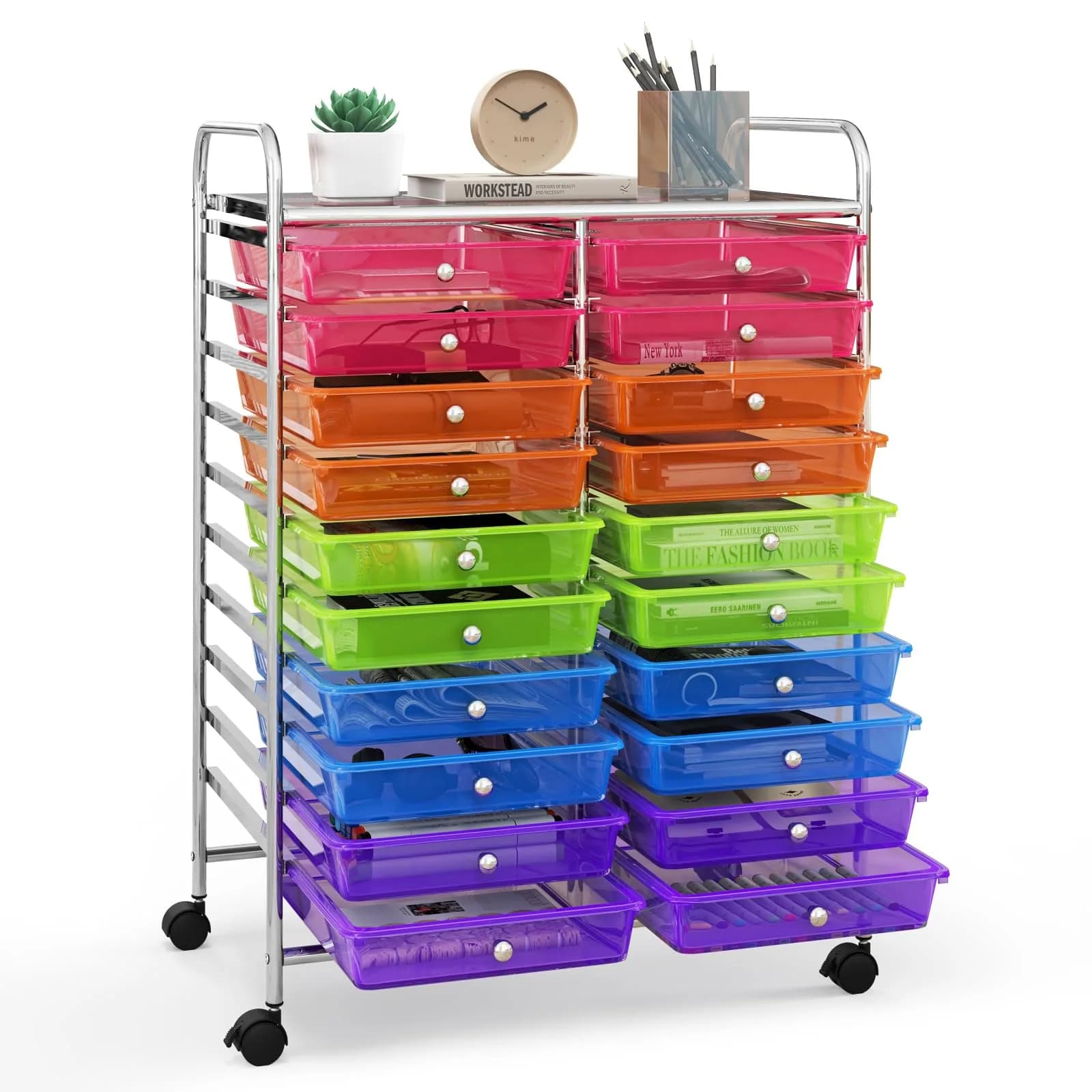 HAPPYGRILL 20-Drawer Organizer Cart Tools Rainbow | Mobile Utility Storage with Lockable Wheels - main product image