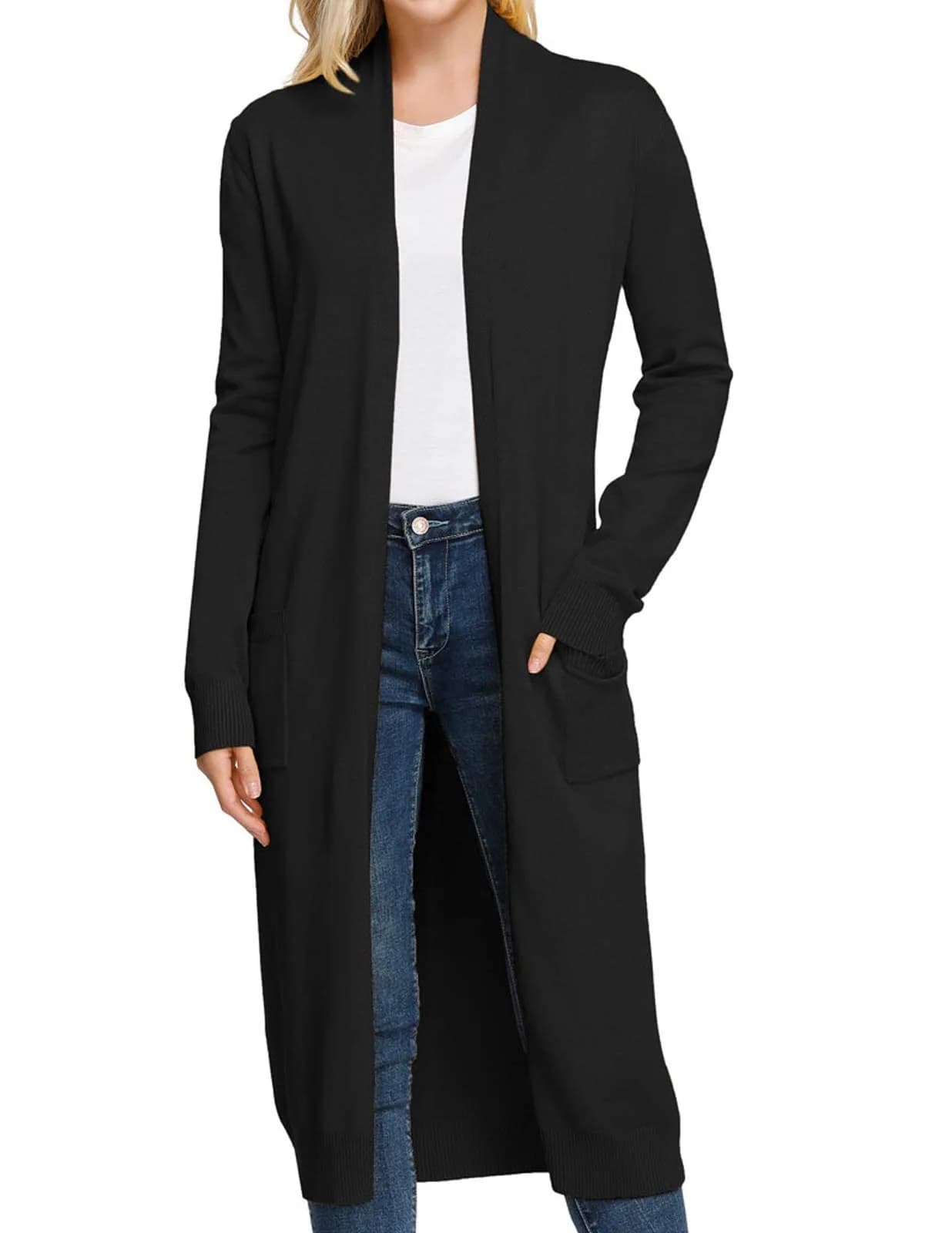 GRACE KARIN Black Sweater for Women Long Lightweight Cardigan Open Front | Casual & Fashionable