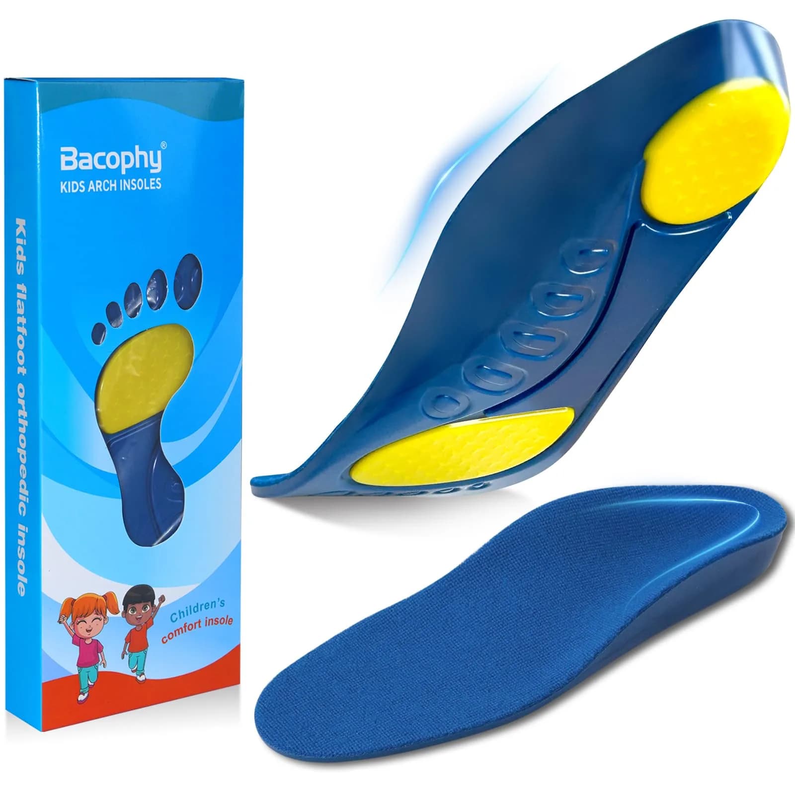Bacophy Kids Arch Support Insoles 3.5cm Support Deep Heel Cushion for Children