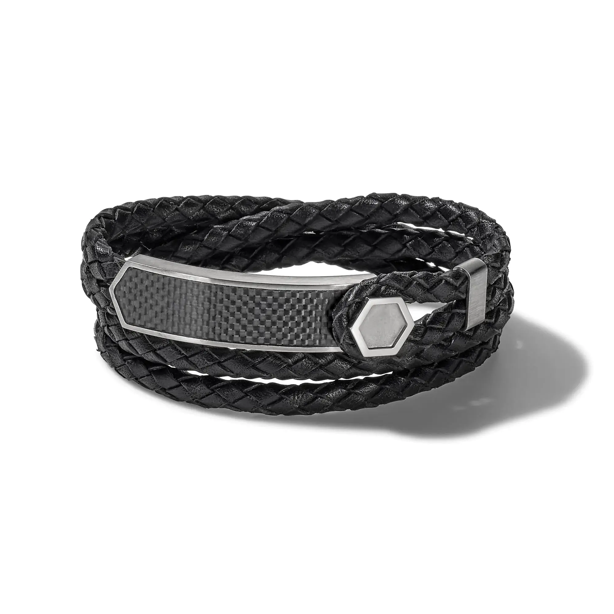 Bulova Jewelry Men's Precisionist Double Wrap Braided Leather Strap Bracelet | Black Leather, Stainless Steel Closure, 7-7.5 inches - main product image