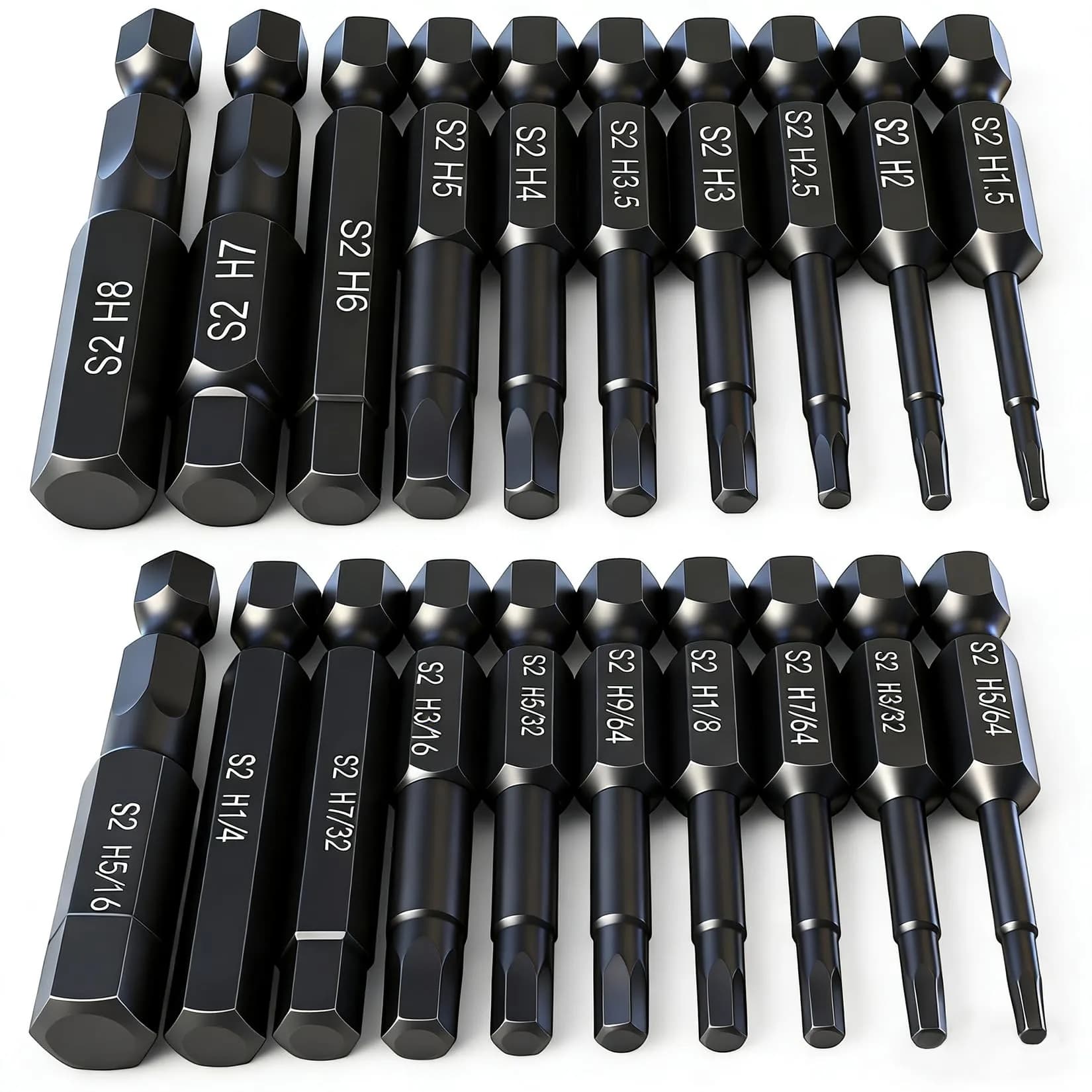 PTSLKHN Hex Head Allen Wrench Drill Bit Set 20pc (10 Metric, 10 SAE) | 1/4" Quick Release Shank Magnetic Hex Bits - main product image