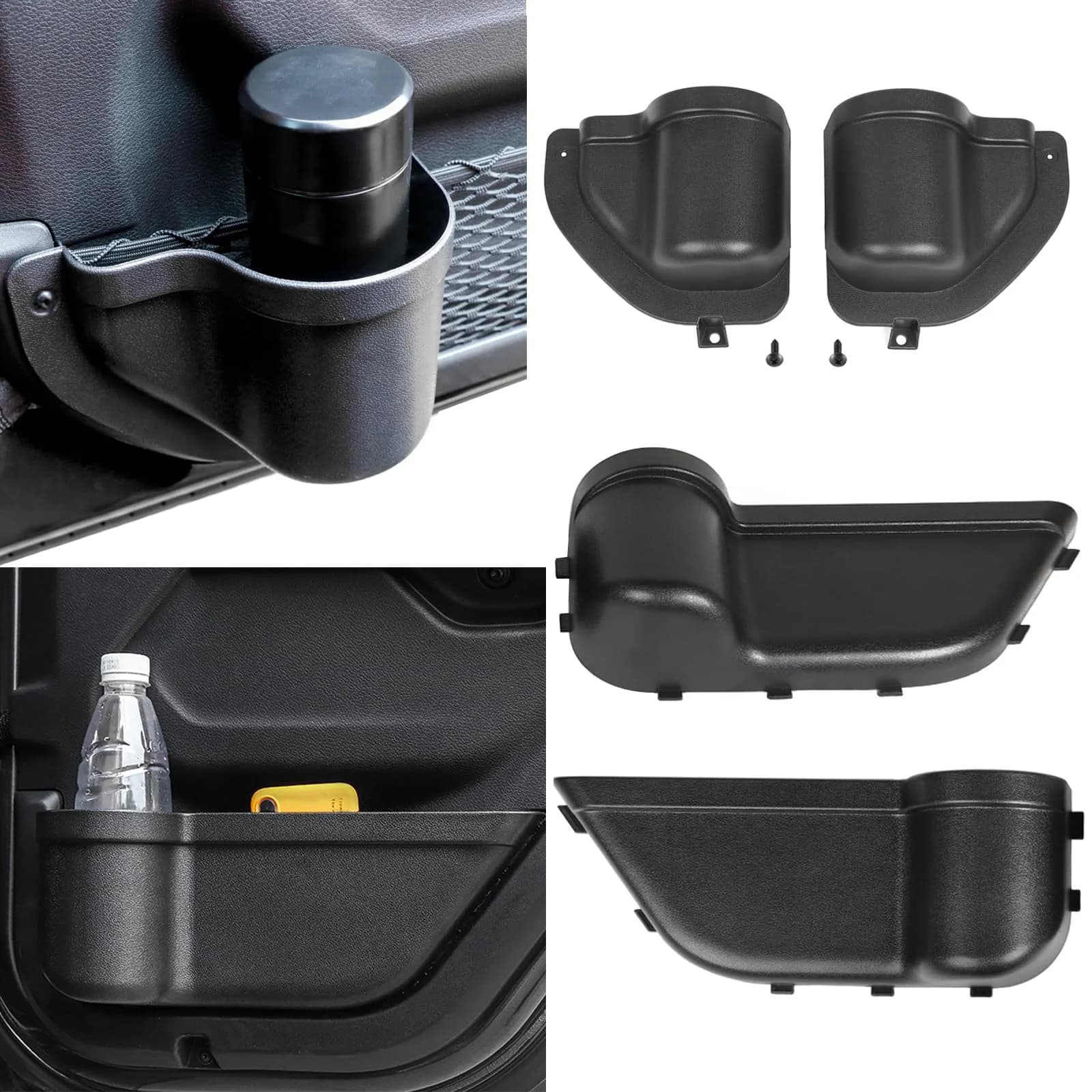 YOCTM Front Rear Door Organizer Tray for Jeep Wrangler JL JT 2018-2025 4-Piece Set | Interior Storage Accessories Black - main product image