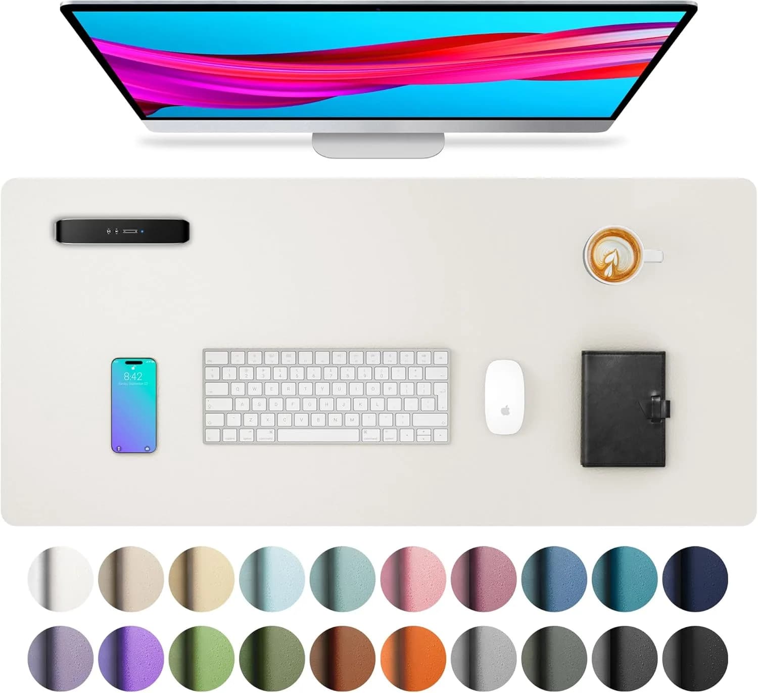 Aothia Off-White PU Leather Desk Pad Protector, Mouse Pad, Office Desk Mat, 31.5" x 15.7" | Protects Desk from Scratches, Stains, Spills - main product image