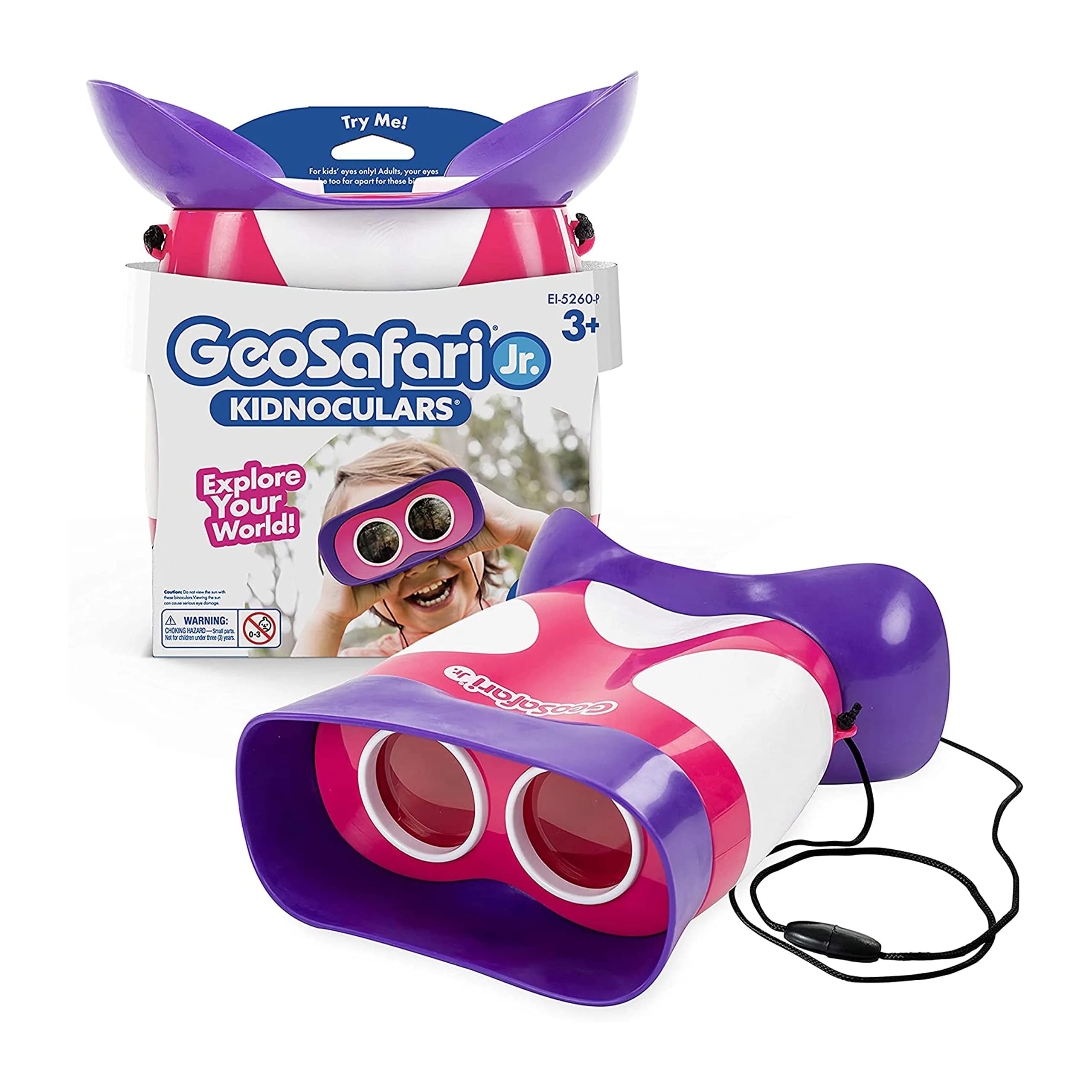 Educational Insights GeoSafari Kidnoculars Pink 2x Magnification | Focus-Free Toy Binoculars for Kids Ages 4-8 - main product image