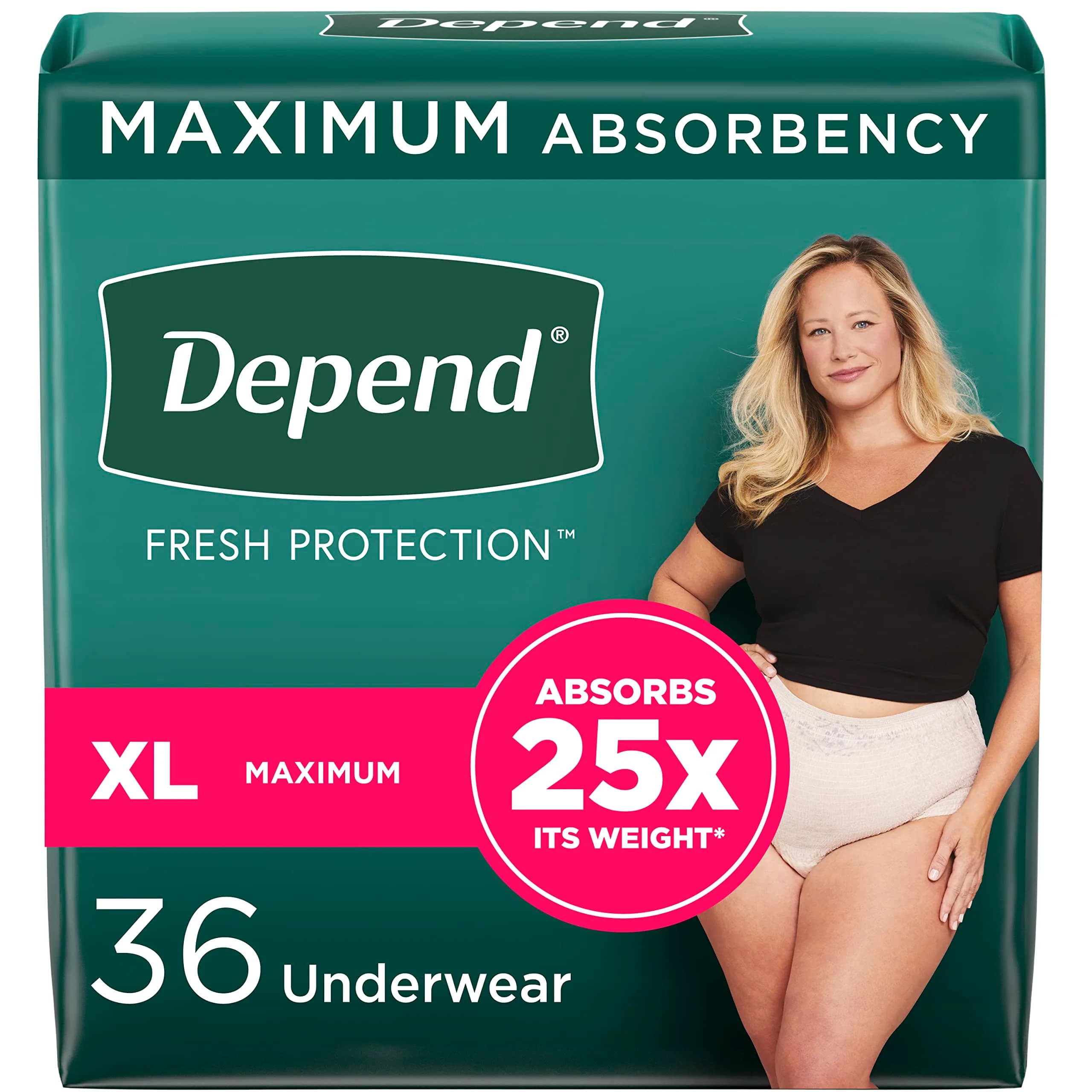 Depend FIT-Flex Incontinence Underwear for Women, Maximum Absorbency, Extra-Large, Blush (36 Count) - main product image