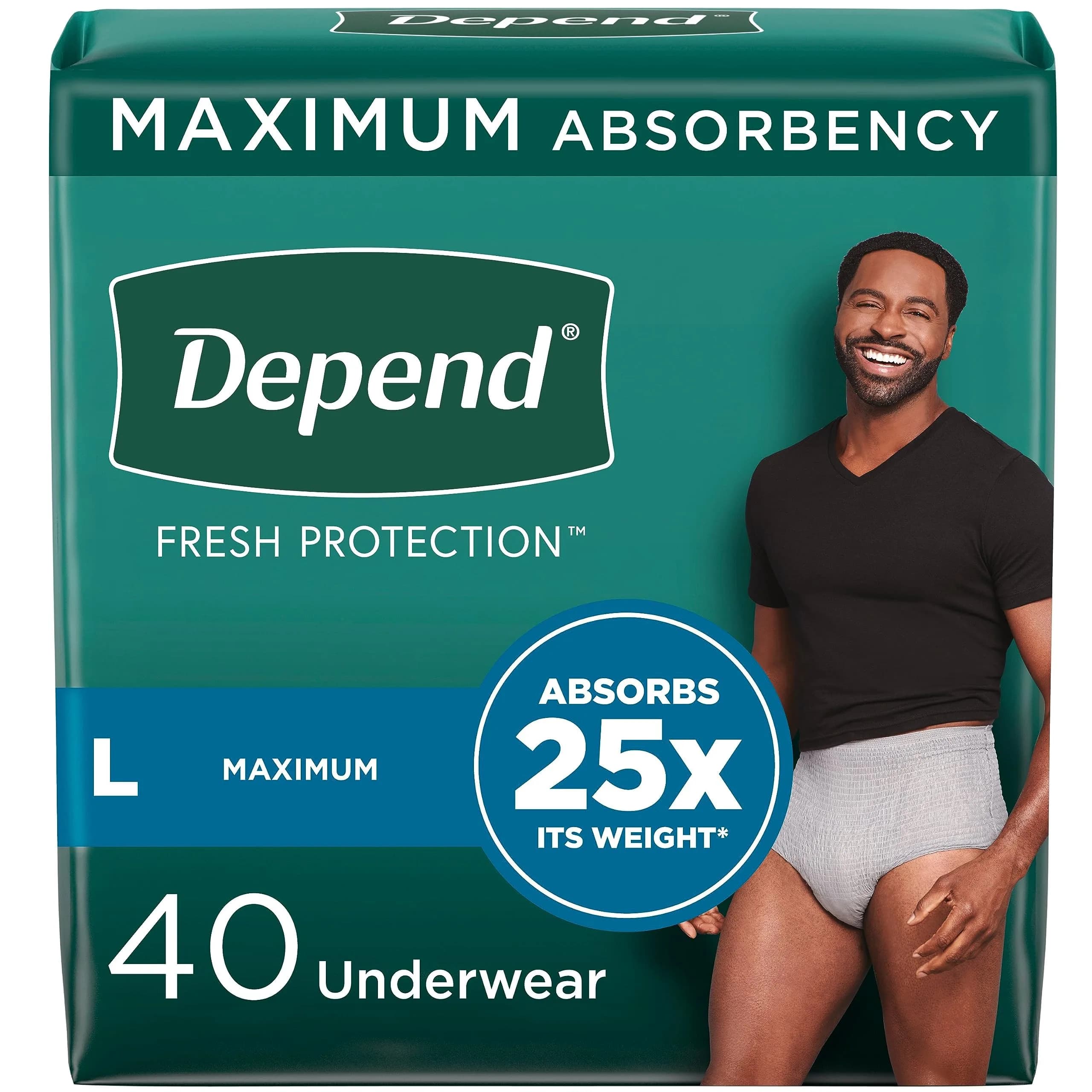 Depend FIT-FLEX Incontinence Underwear for Men, Maximum Absorbency, Large 40 Count | Discreet Fit, 35-43" Waist - main product image