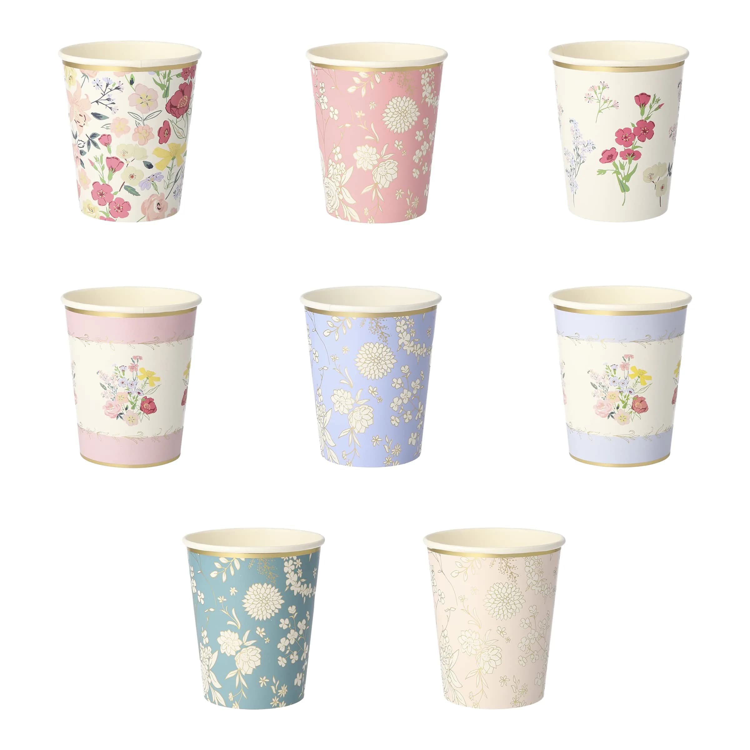 Meri Meri Flower Cups for Parties | Floral Floral Design, 9oz Capacity, Pack of 8 - main product image