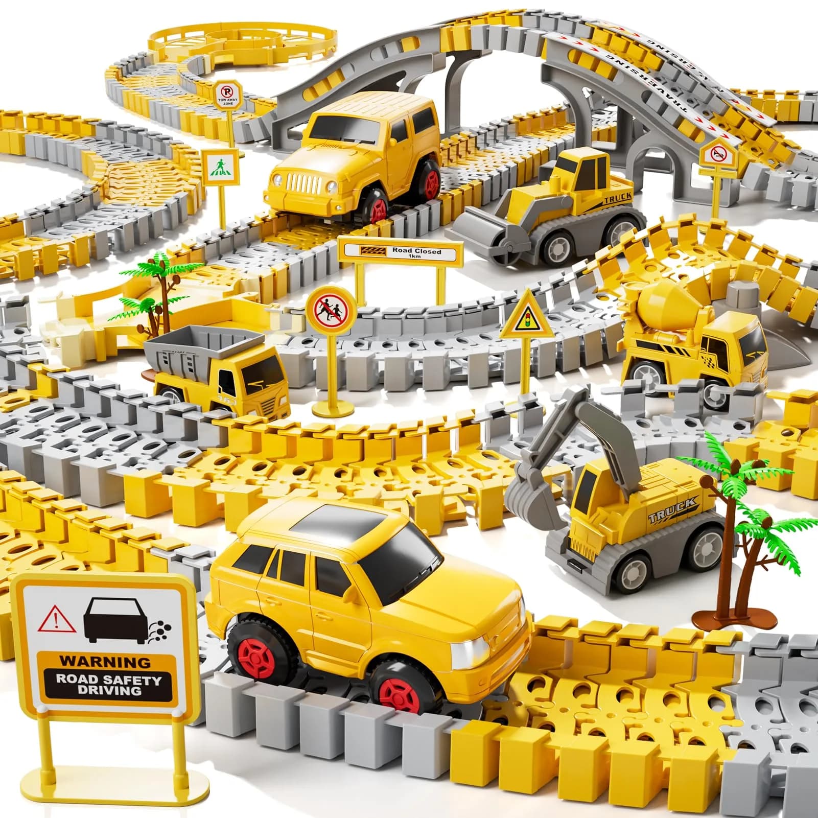 IHAHA 236 PCS Construction Race Track Set with 2 Electric Cars & 4 Trucks | 10 inches (25.4 cm) Length - main product image