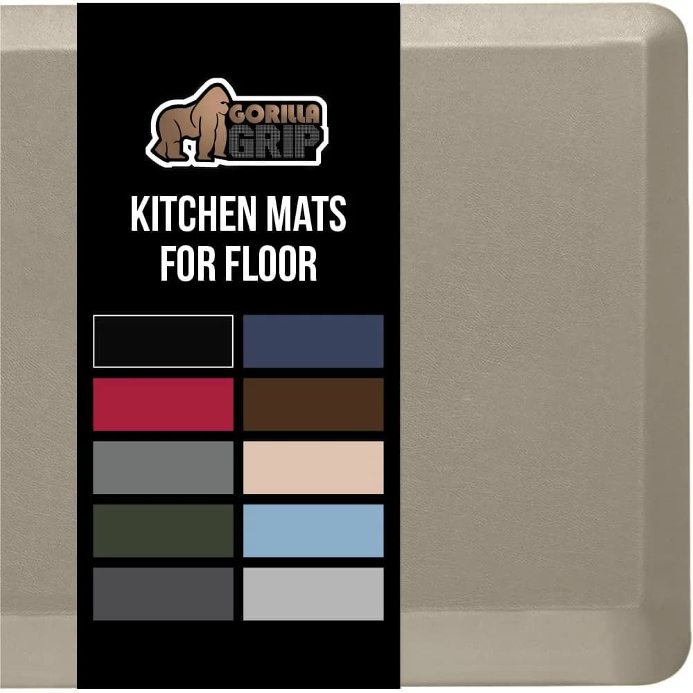 GORILLA GRIP Cushioned Antifatigue Kitchen Mat for Floor, 24x17, Taupe | Supportive 3/4 Inch Foam for Long Standing Comfort
