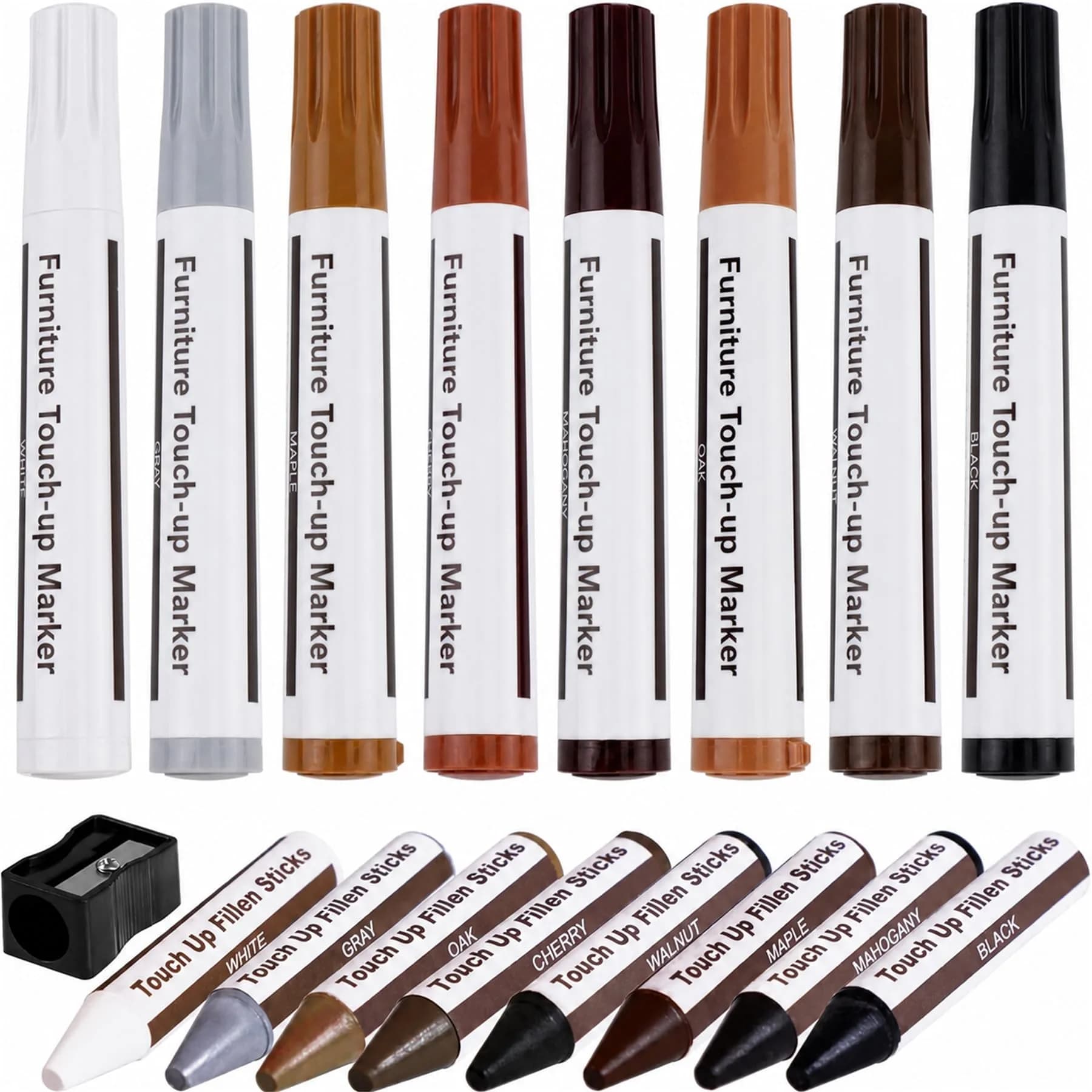 SEISSO Furniture Repair Kit 17PCS Wood Markers & Wax Sticks | Touch Up Scratches & Stains