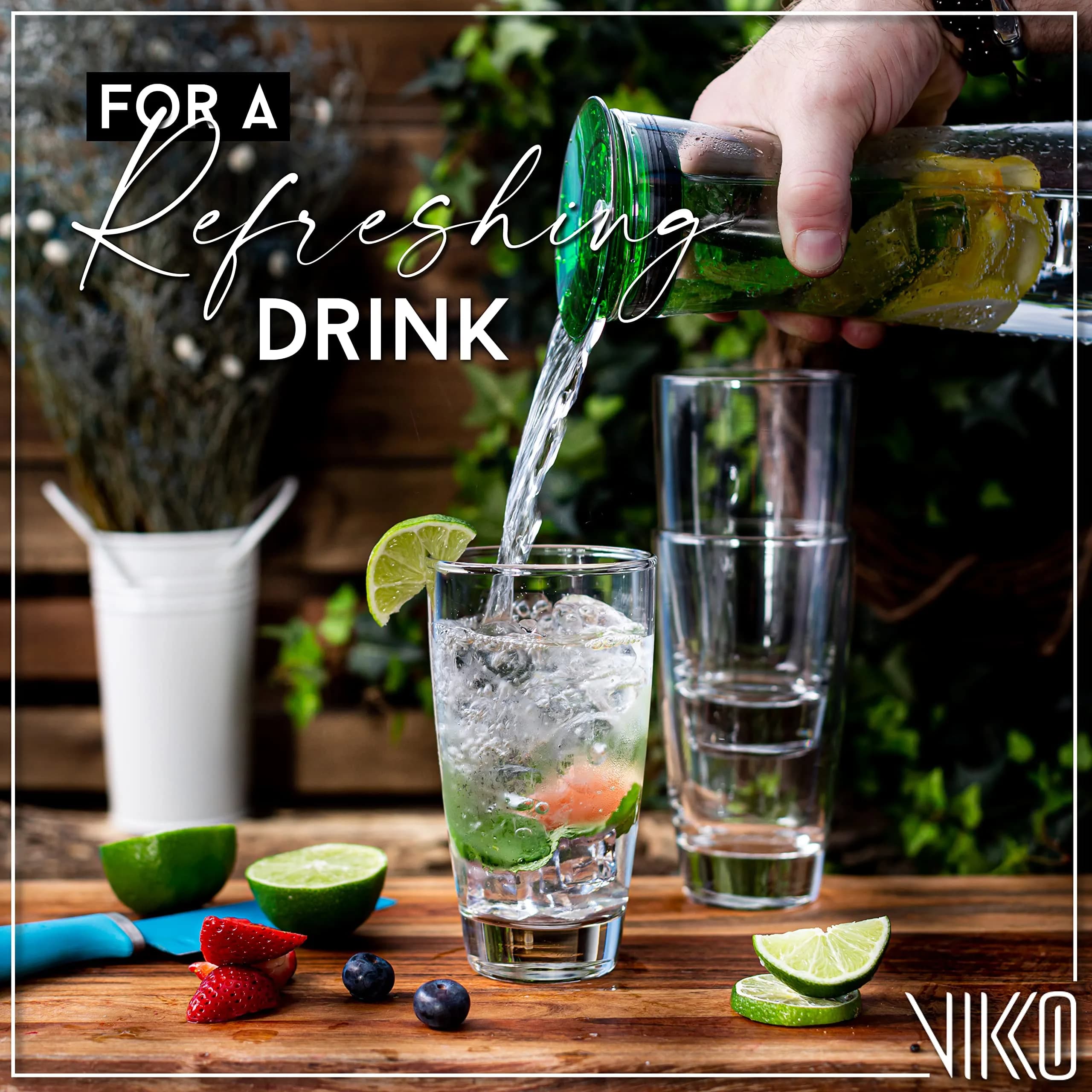 Vikko Water Tumblers 16.4oz | Thick Durable Glass Set of 6 for Everyday Use