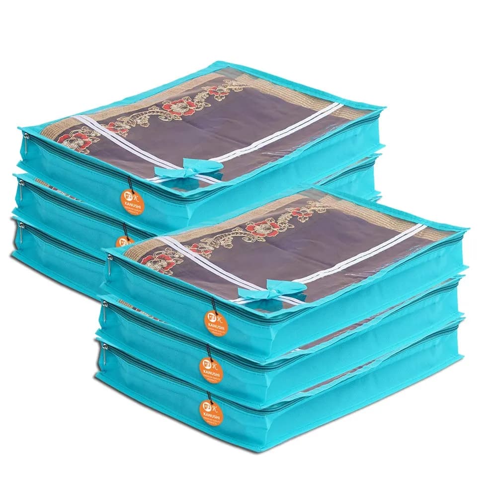 KANUSHI Set Of 6 Flower Design Transparent Saree Covers 39.37cm (15.5in) | Protects Sarees From Dust & Moisture