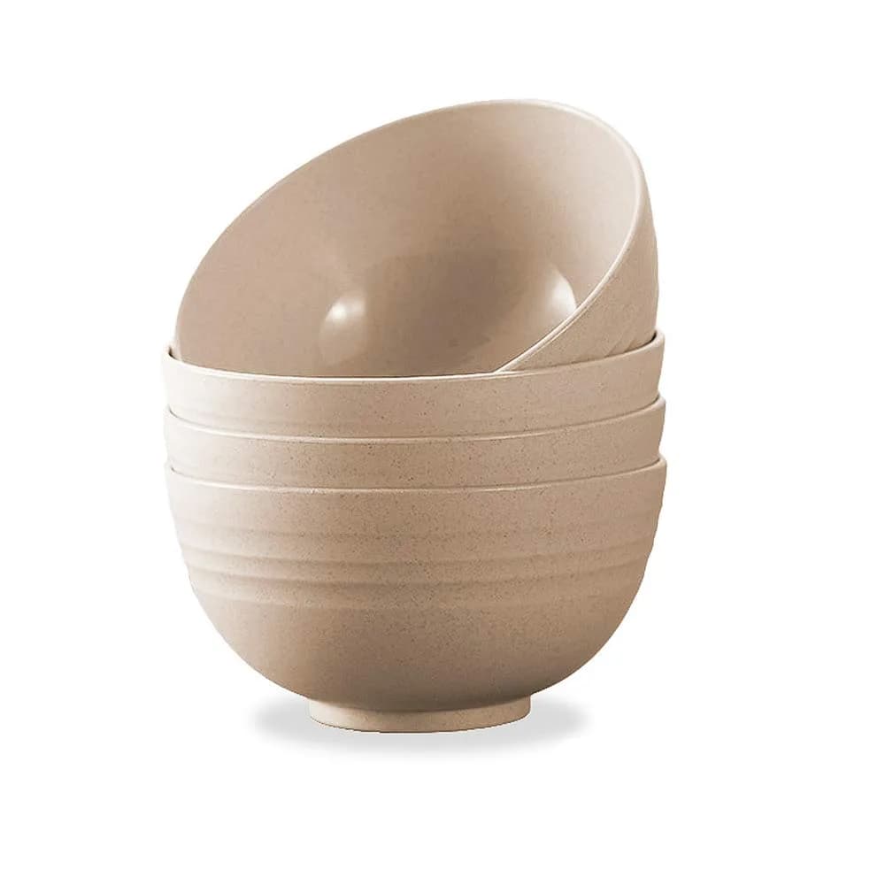 N/ A 4.7-inch Wheat Straw Bowl Set | Unbreakable Microwave & Dishwasher Safe (Small, BEIGE)